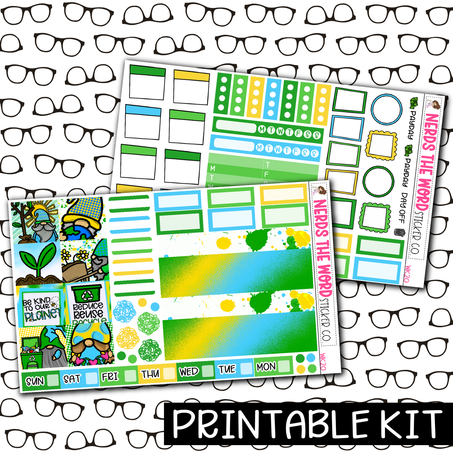 PRINTABLE - Earth Day Gnomes Monthly, Weekly and or Journaling Sticker Kit