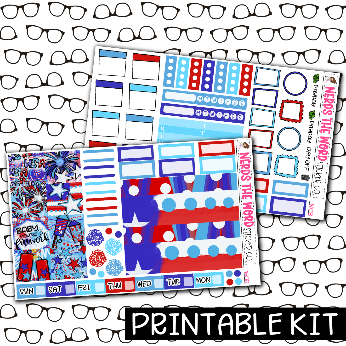 PRINTABLE - Firework Monthly, Weekly and or Journaling Sticker Kit