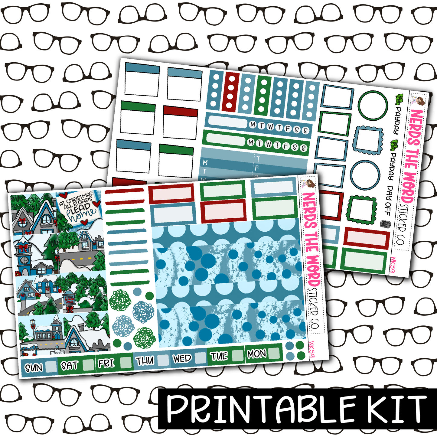 PRINTABLE - Christmas Village Monthly, Weekly and or Journaling Sticker Kit