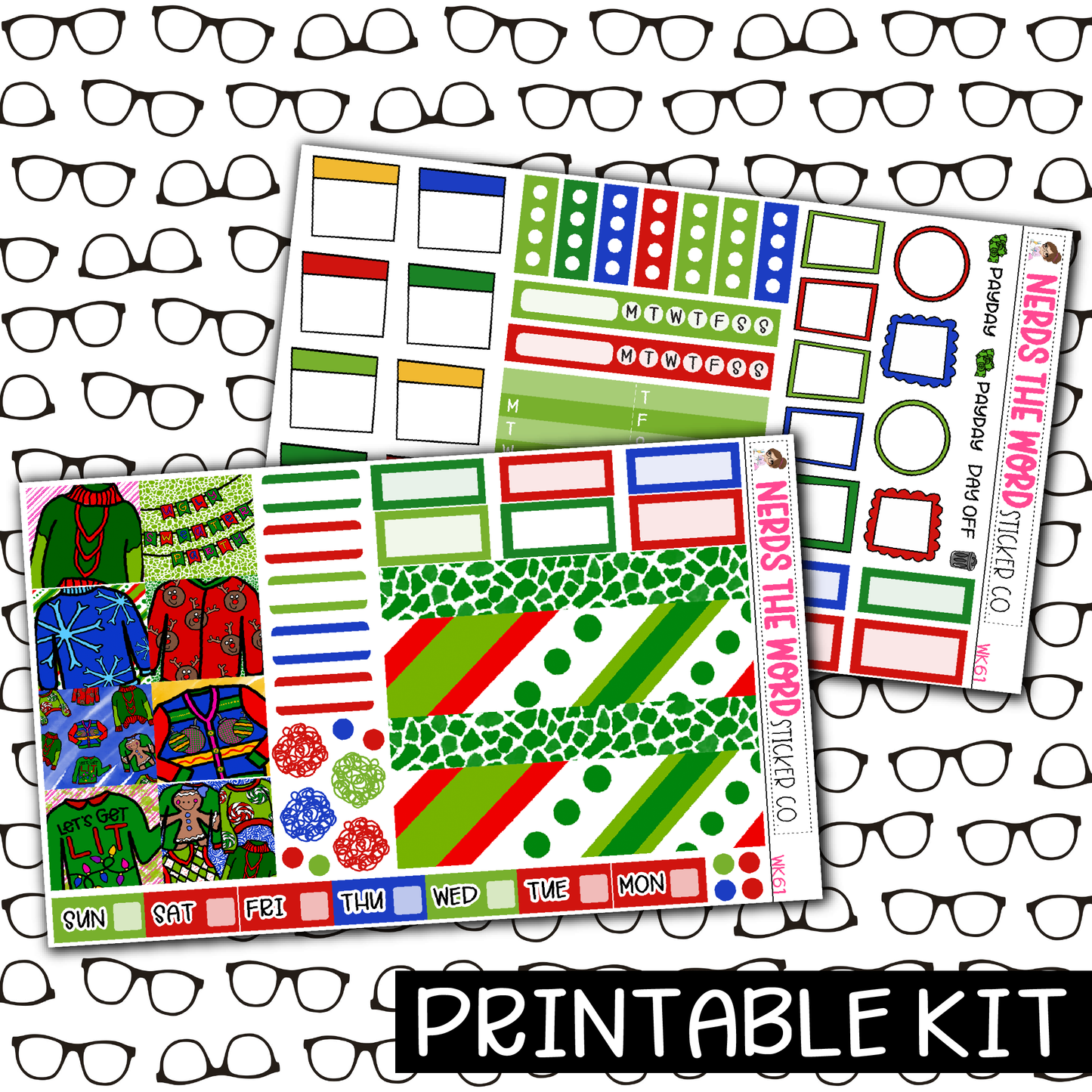 PRINTABLE - Ugly Sweater Monthly, Weekly and or Journaling Sticker Kit