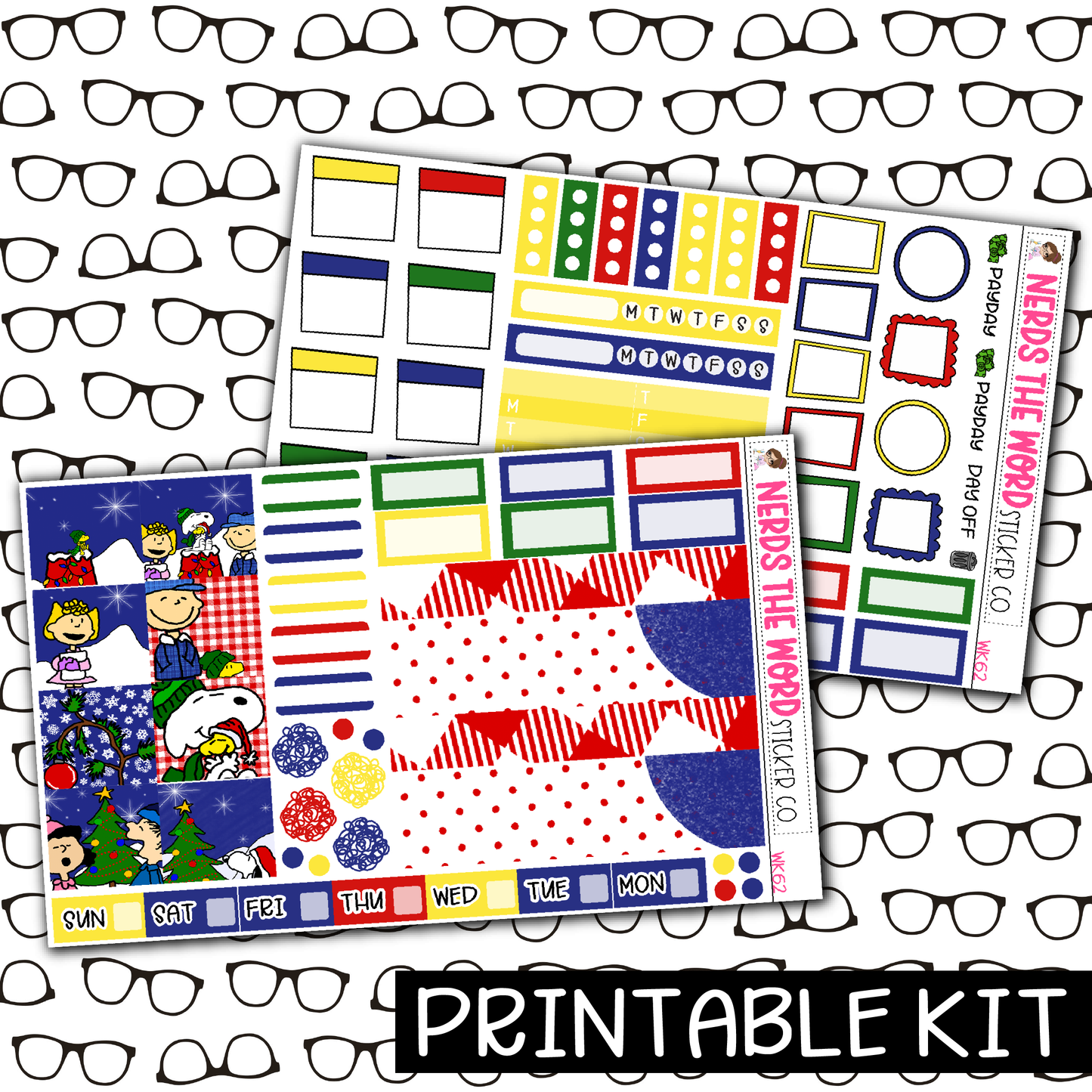 PRINTABLE - Dog Christmas Monthly, Weekly and or Journaling Sticker Kit