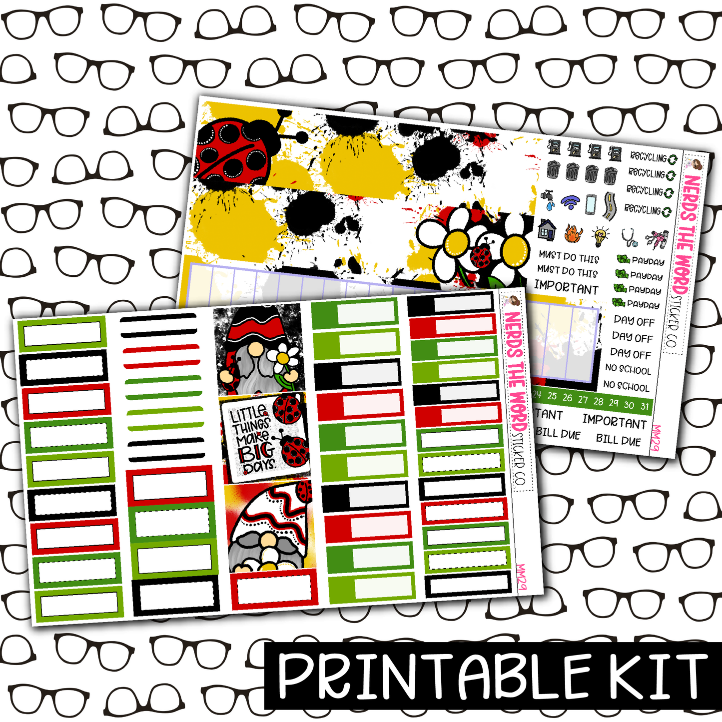 PRINTABLE - Ladybug Gnome Monthly, Weekly and or Journaling Sticker Kit