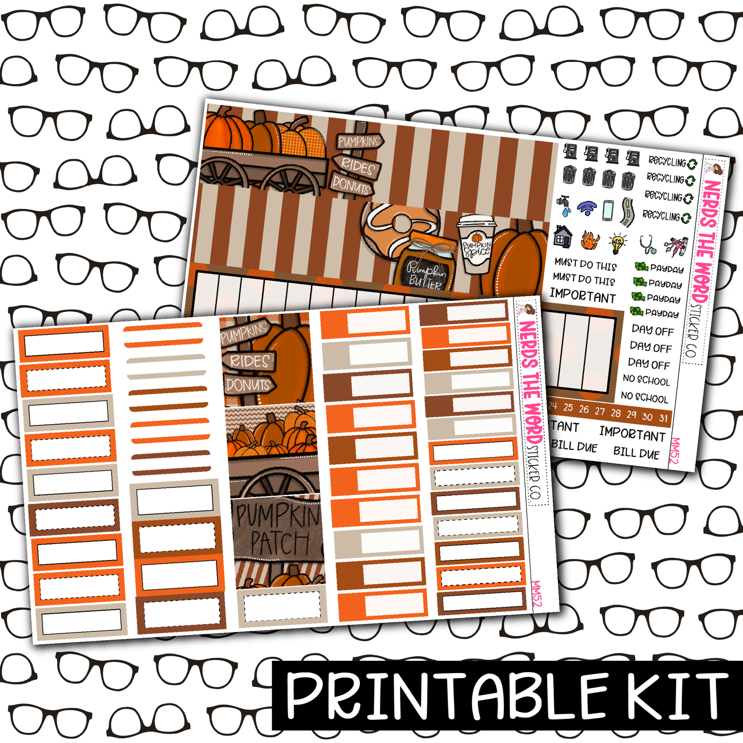 PRINTABLE - Pumpkin Patch Monthly, Weekly and or Journaling Sticker Kit