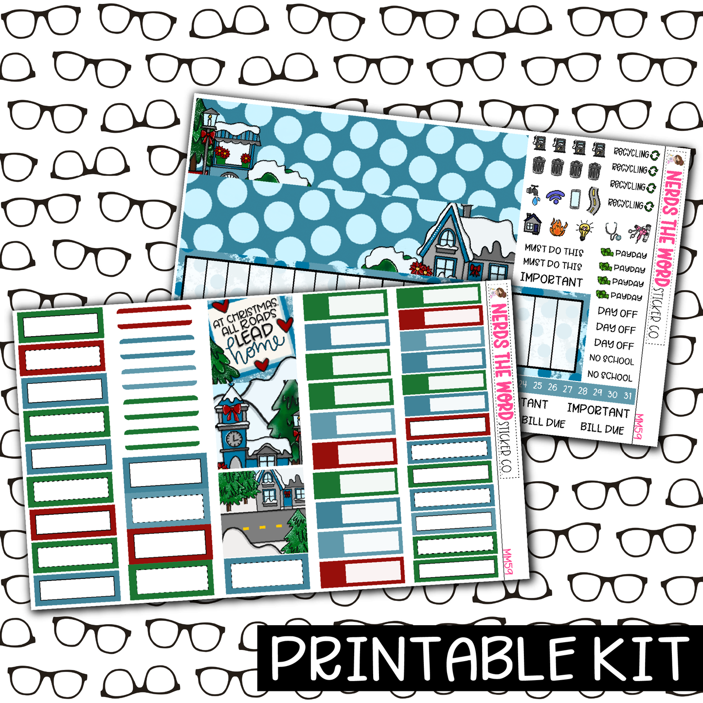 PRINTABLE - Christmas Village Monthly, Weekly and or Journaling Sticker Kit