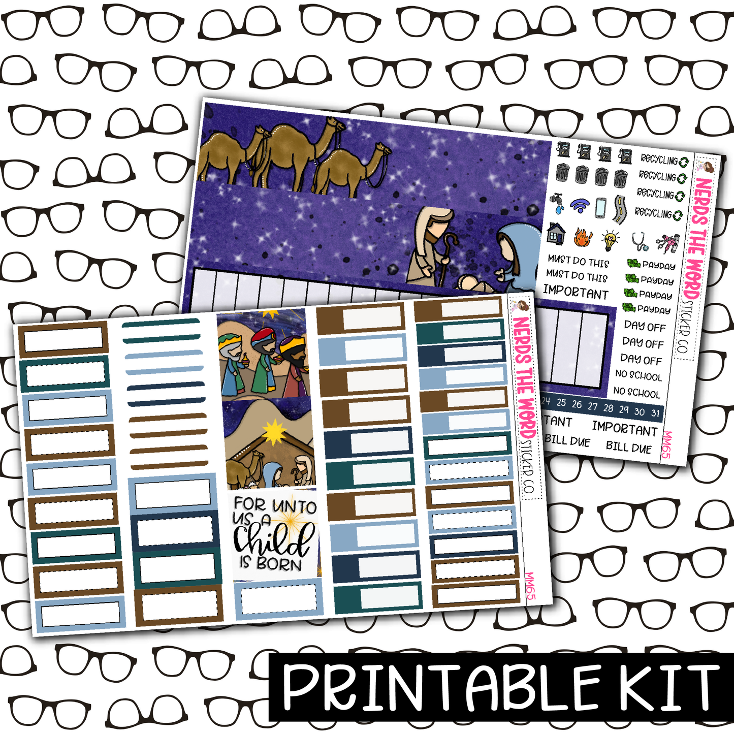 PRINTABLE - Nativity Monthly, Weekly and or Journaling Sticker Kit