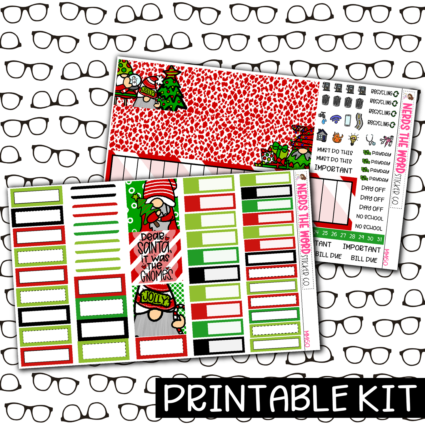 PRINTABLE - HoHo Gnome Monthly, Weekly and or Journaling Sticker Kit