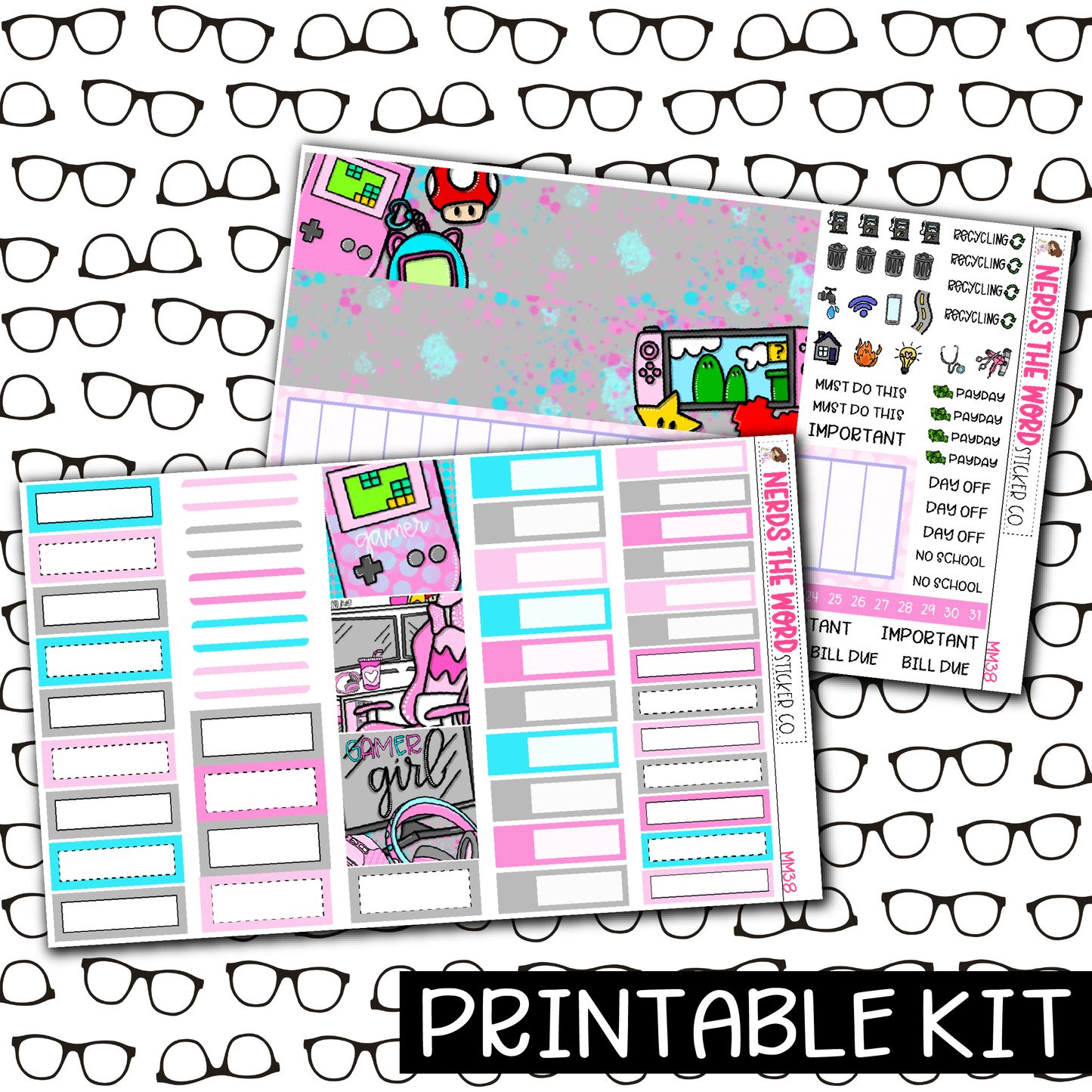 PRINTABLE - Gamer Girl Monthly, Weekly and or Journaling Sticker Kit