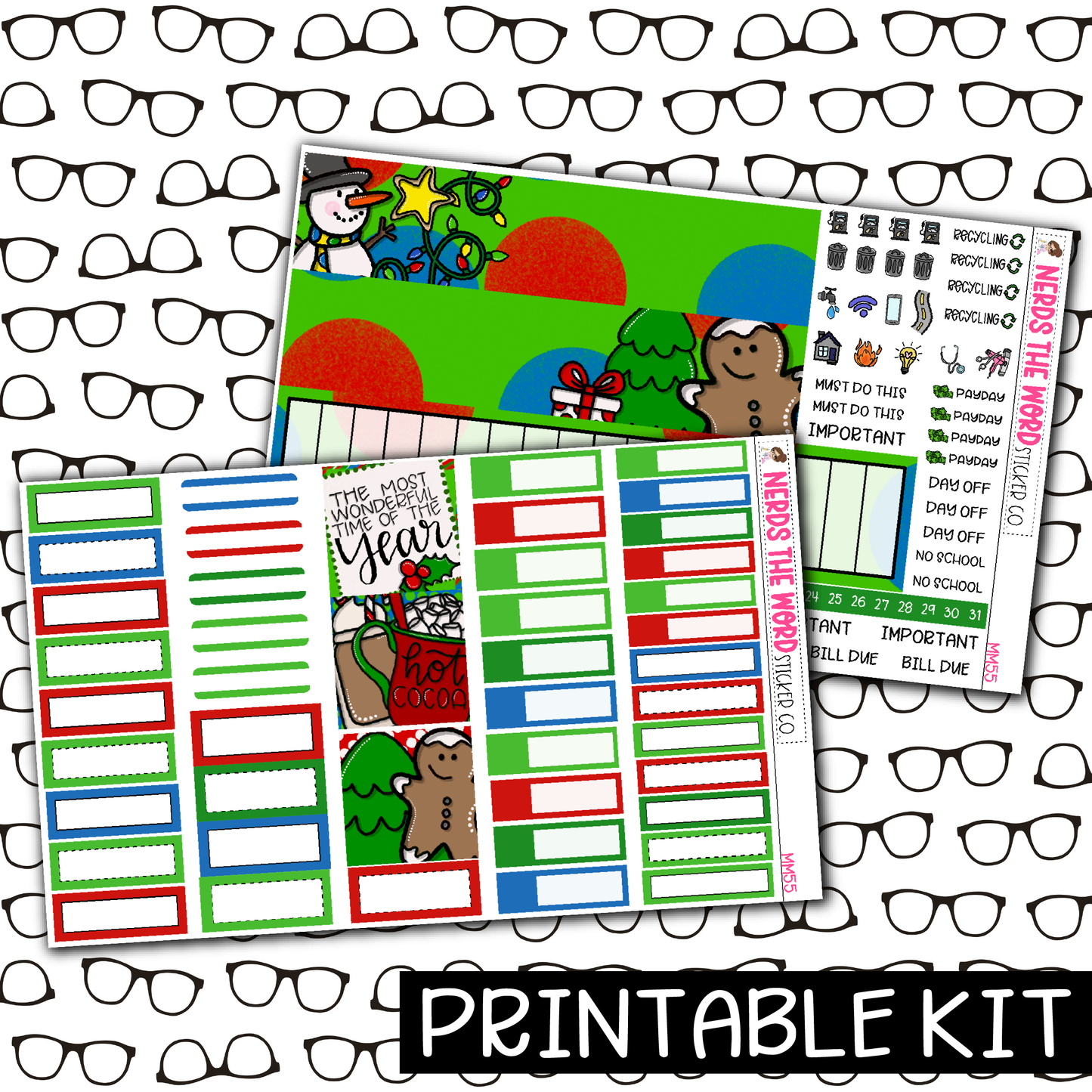 PRINTABLE - Classic Christmas Monthly, Weekly and or Journaling Sticker Kit