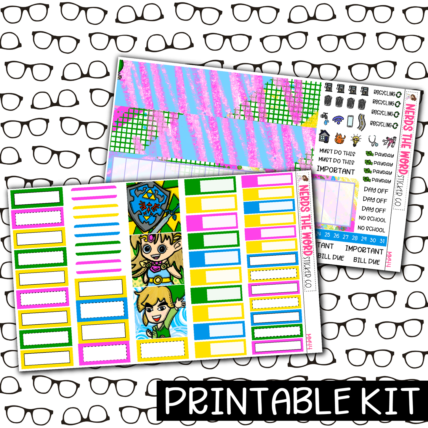 PRINTABLE - Zelda Monthly, Weekly and or Journaling Sticker Kit