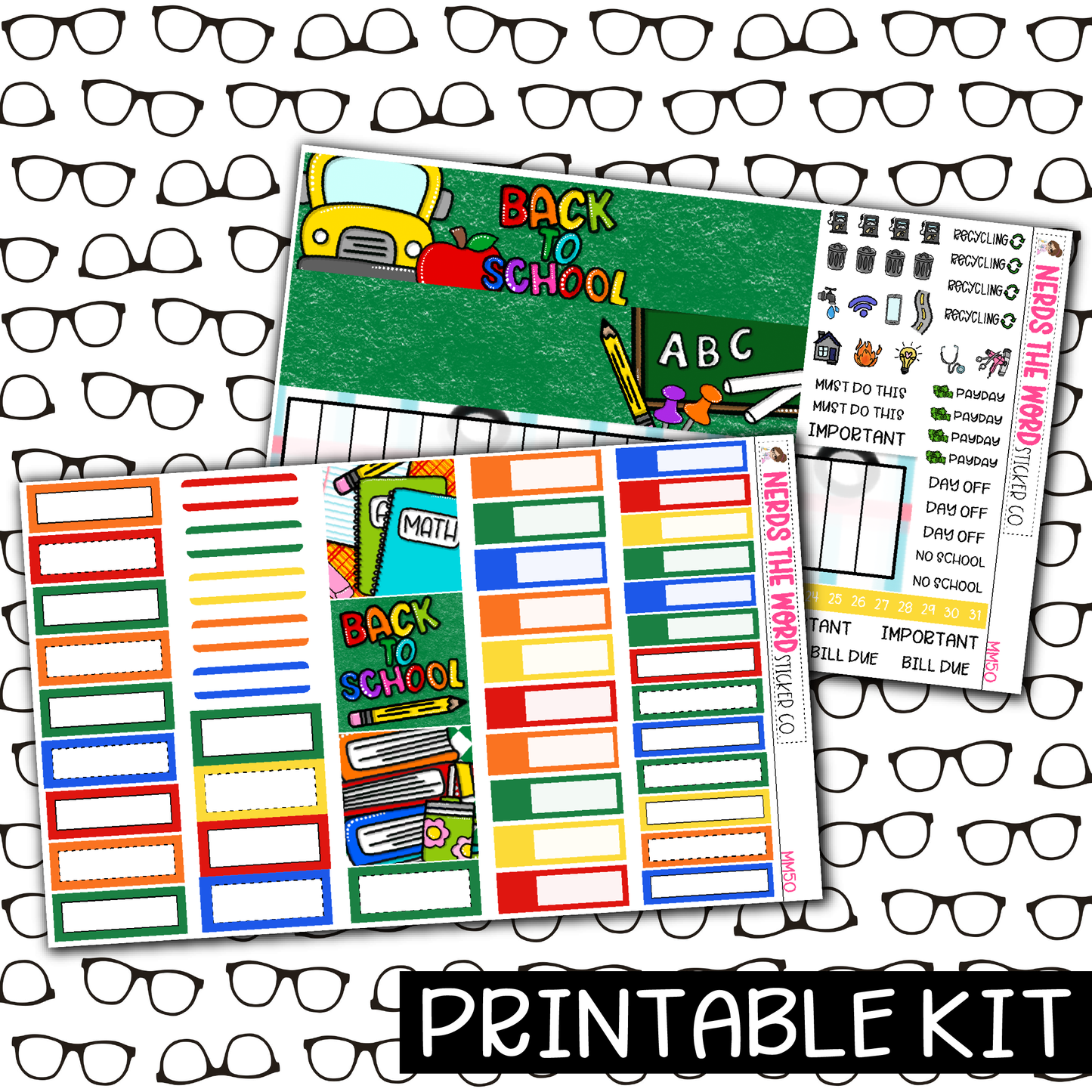 PRINTABLE - Back To School Monthly, Weekly and or Journaling Sticker Kit