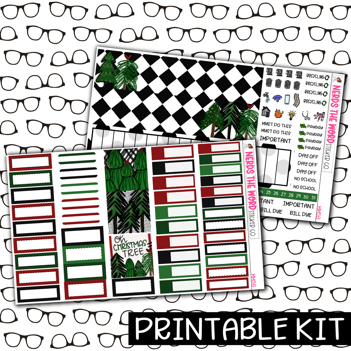 PRINTABLE - O Christmas Tree Monthly, Weekly and or Journaling Sticker Kit