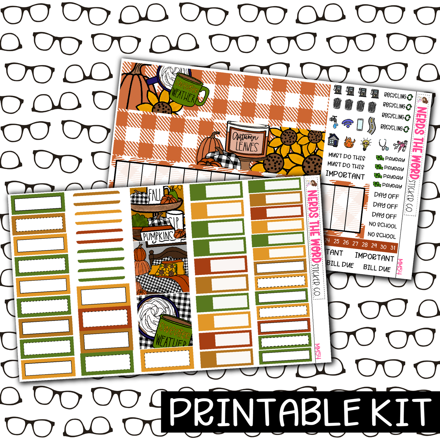 PRINTABLE - Sweater Weather Monthly, Weekly and or Journaling Sticker Kit