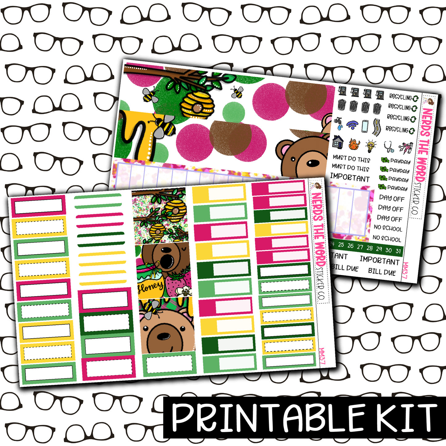 PRINTABLE - Don't Feed The Bears Monthly, Weekly and or Journaling Sticker Kit
