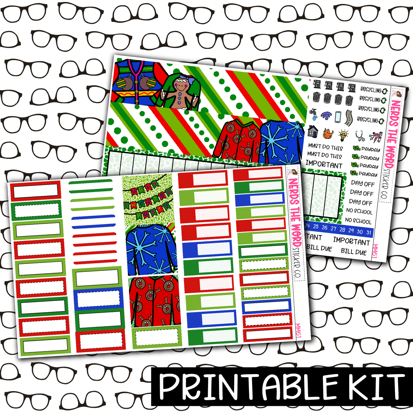 PRINTABLE - Ugly Sweater Monthly, Weekly and or Journaling Sticker Kit
