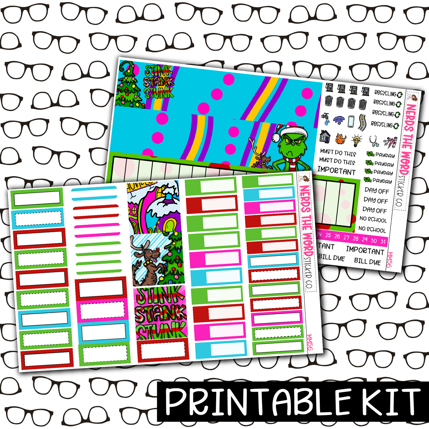 PRINTABLE - You're a Mean One Monthly, Weekly and or Journaling Sticker Kit
