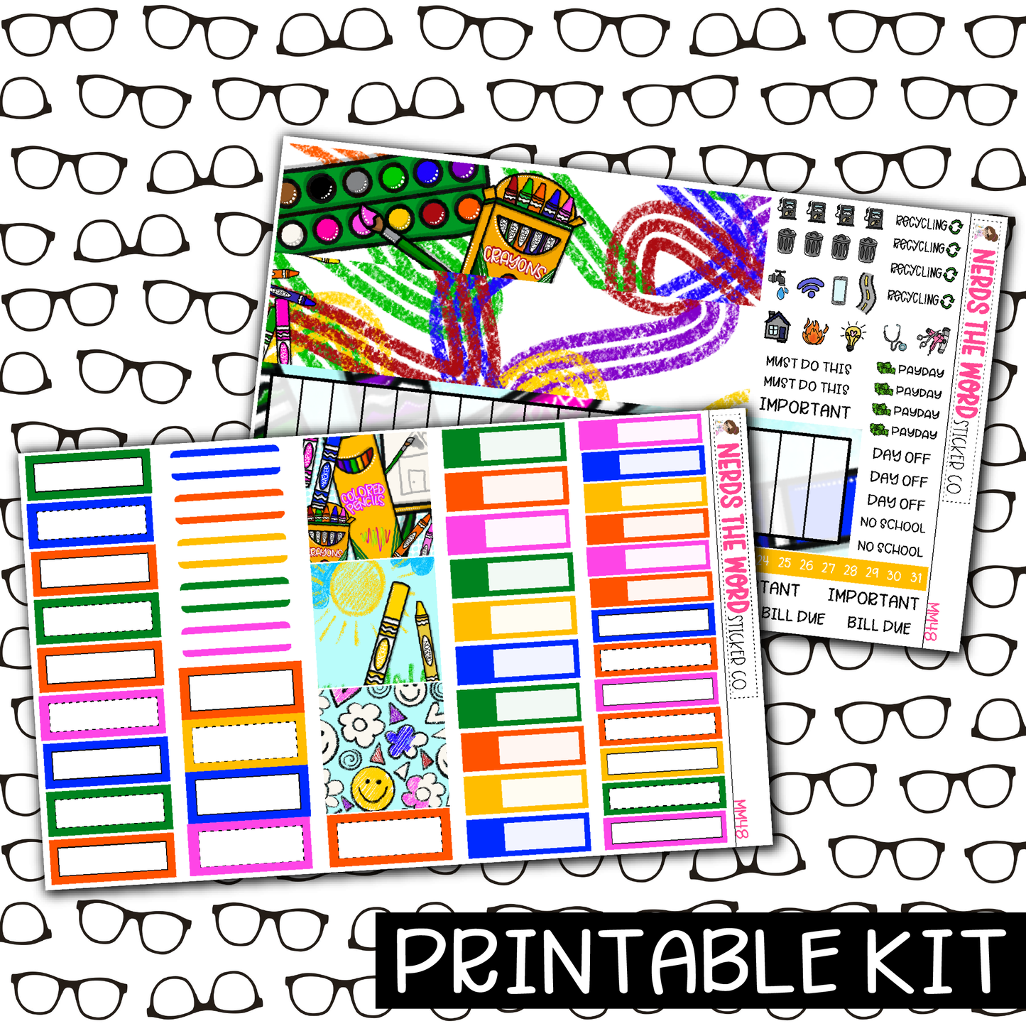 PRINTABLE - Color Monthly, Weekly and or Journaling Sticker Kit