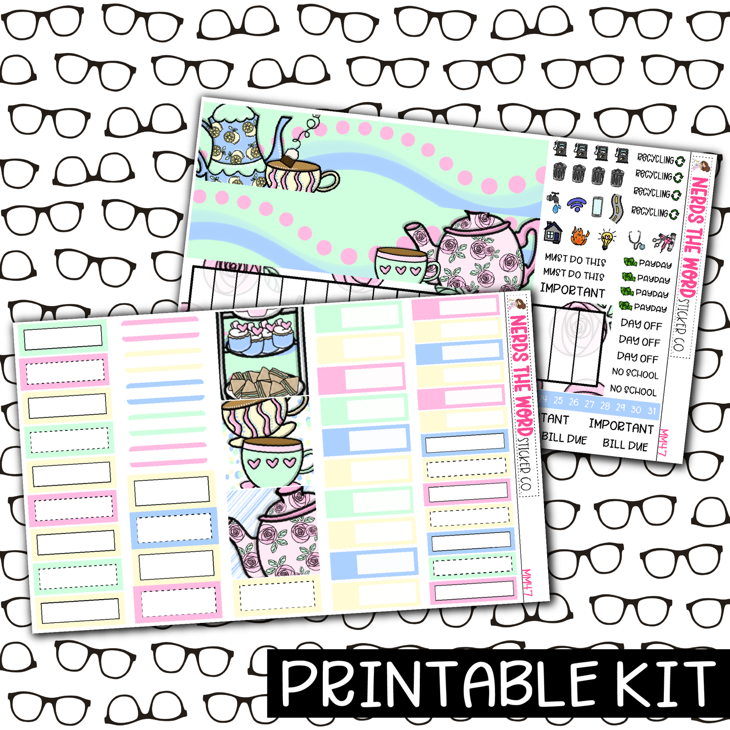 PRINTABLE - Tea Party Monthly, Weekly and or Journaling Sticker Kit