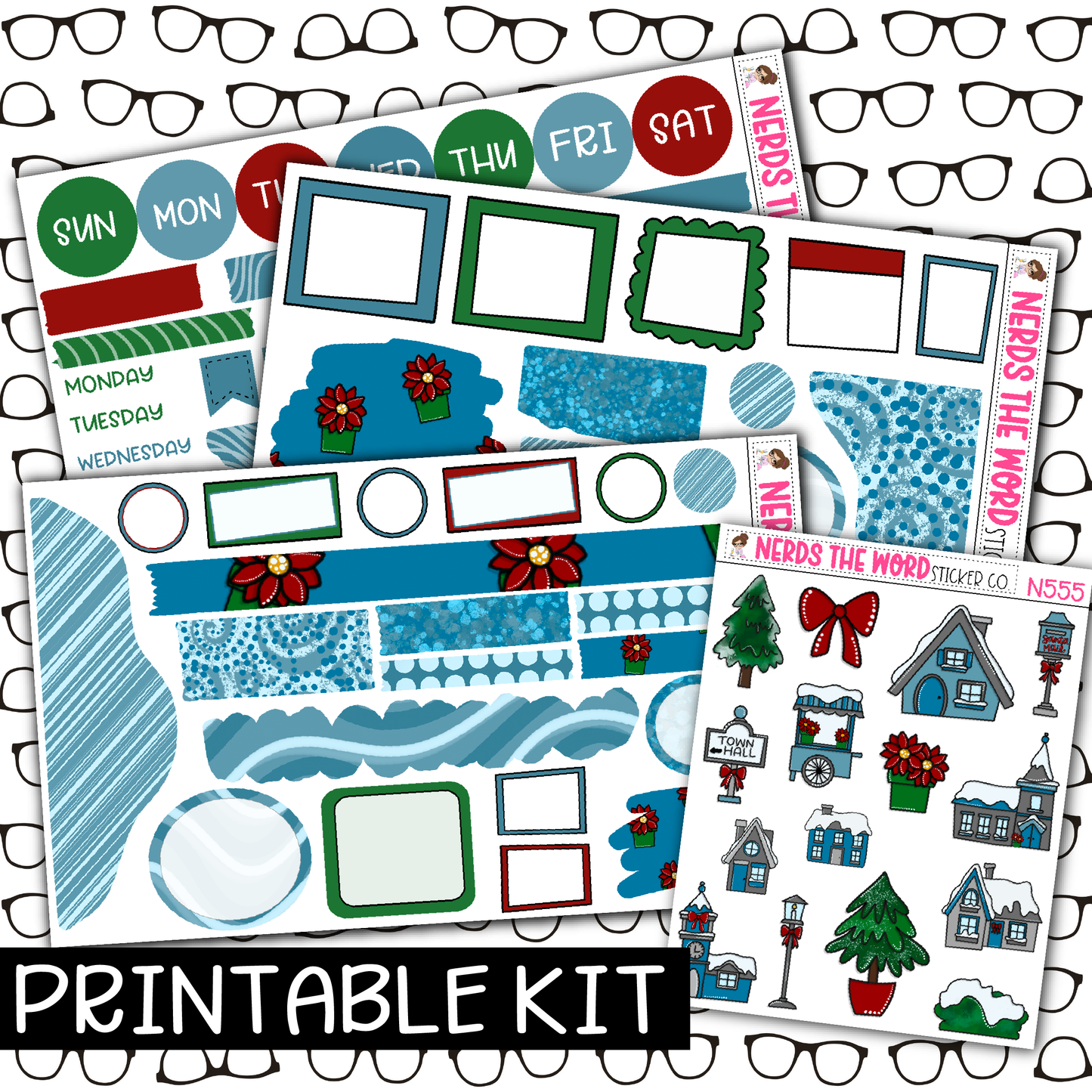 PRINTABLE - Christmas Village Monthly, Weekly and or Journaling Sticker Kit