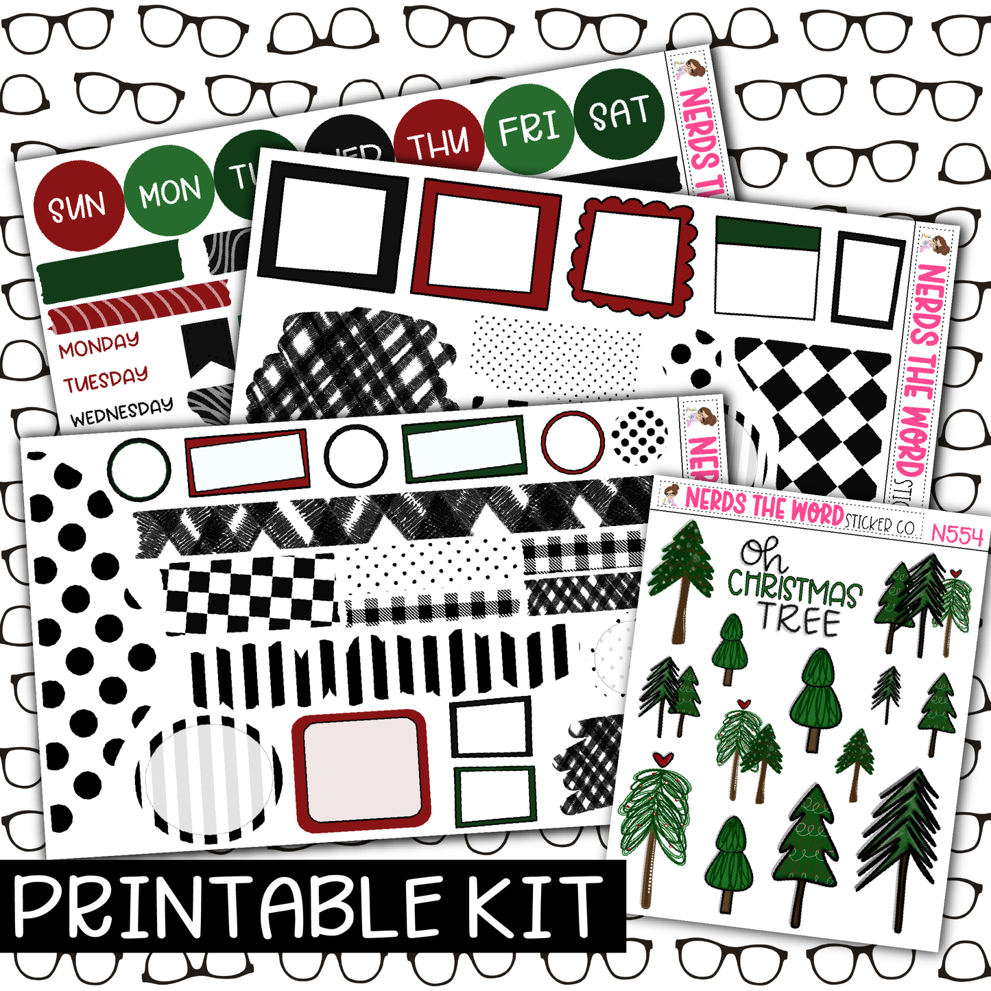 PRINTABLE - O Christmas Tree Monthly, Weekly and or Journaling Sticker Kit