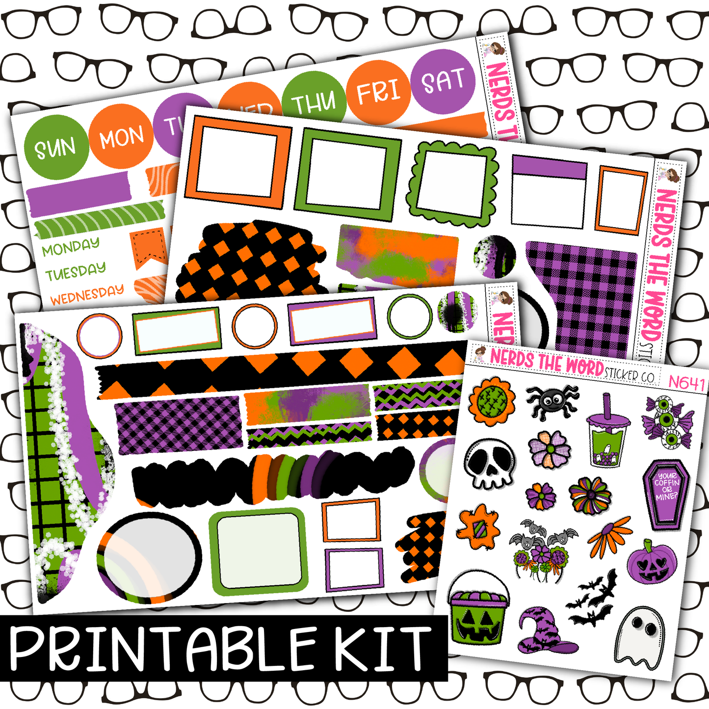 PRINTABLE - Spooky Season Monthly, Weekly and or Journaling Sticker Kit