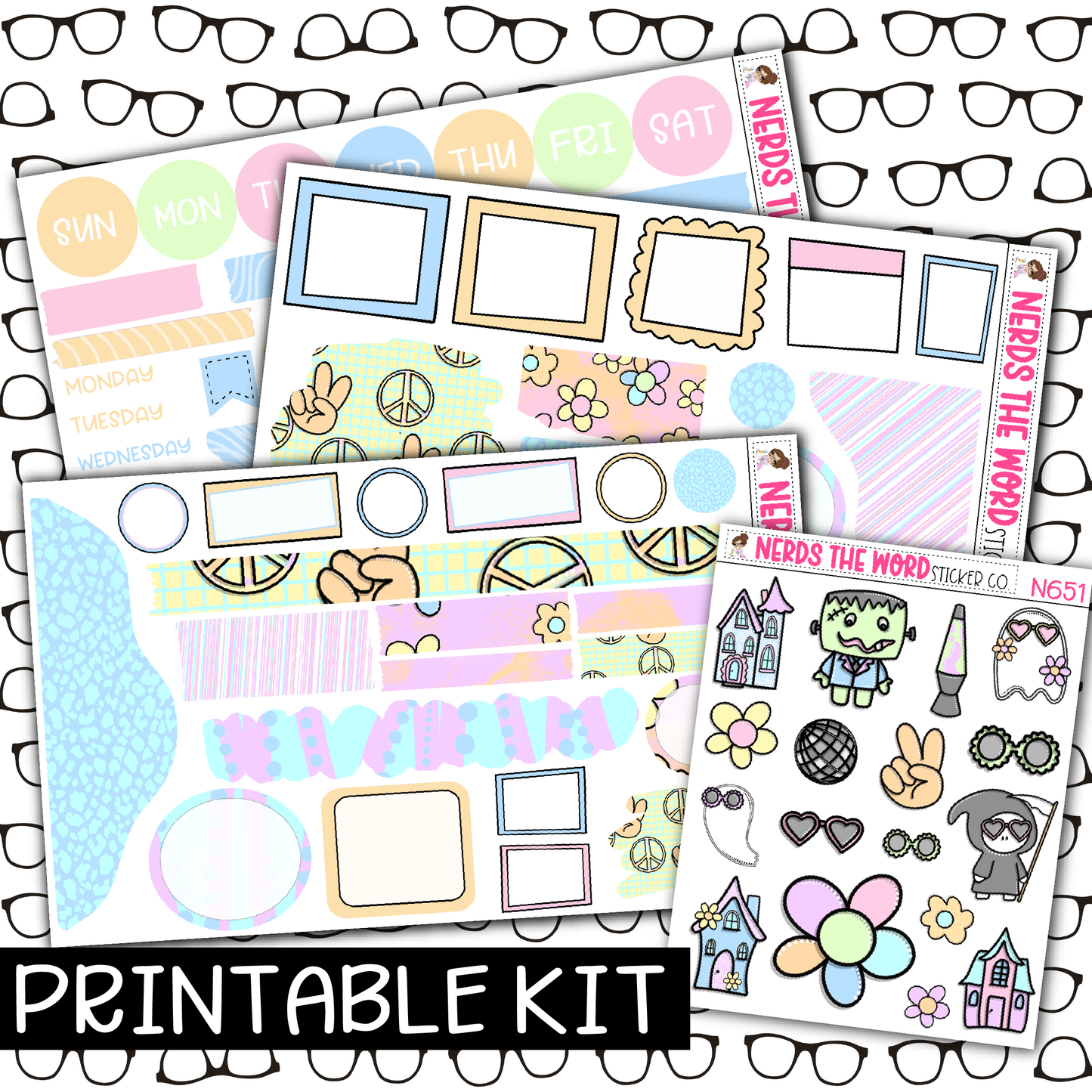 PRINTABLE - Groovy Halloween Monthly, Weekly and or Journaling Sticker Kit