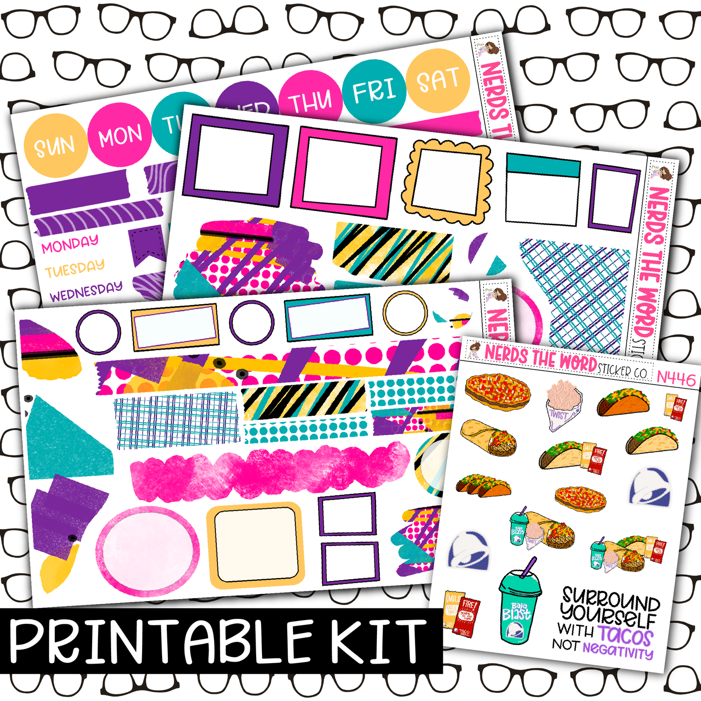 PRINTABLE -Tacos Monthly, Weekly and or Journaling Sticker Kit