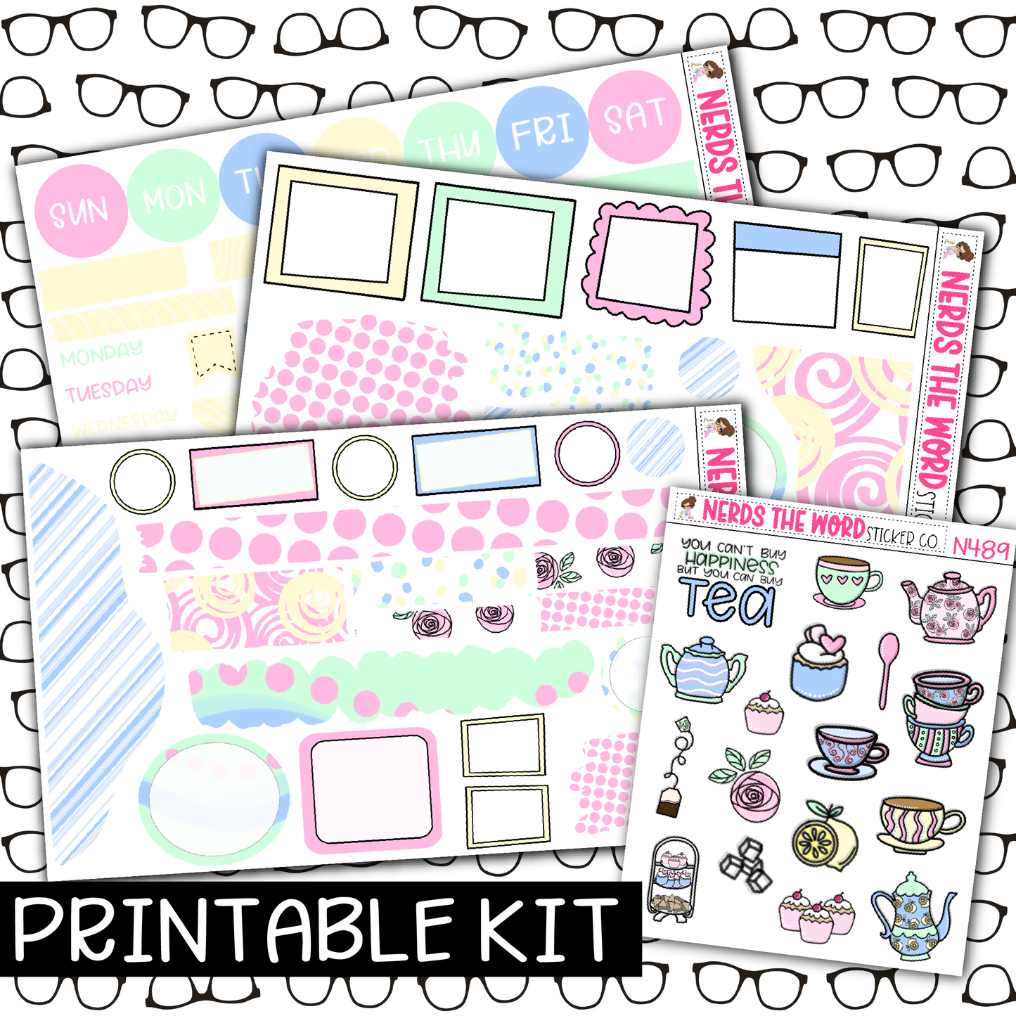 PRINTABLE - Tea Party Monthly, Weekly and or Journaling Sticker Kit