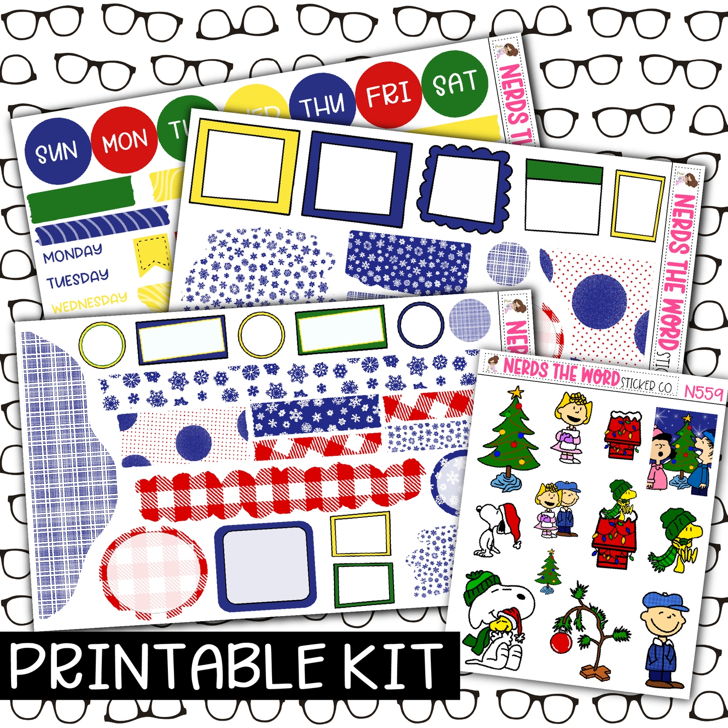 PRINTABLE - Dog Christmas Monthly, Weekly and or Journaling Sticker Kit