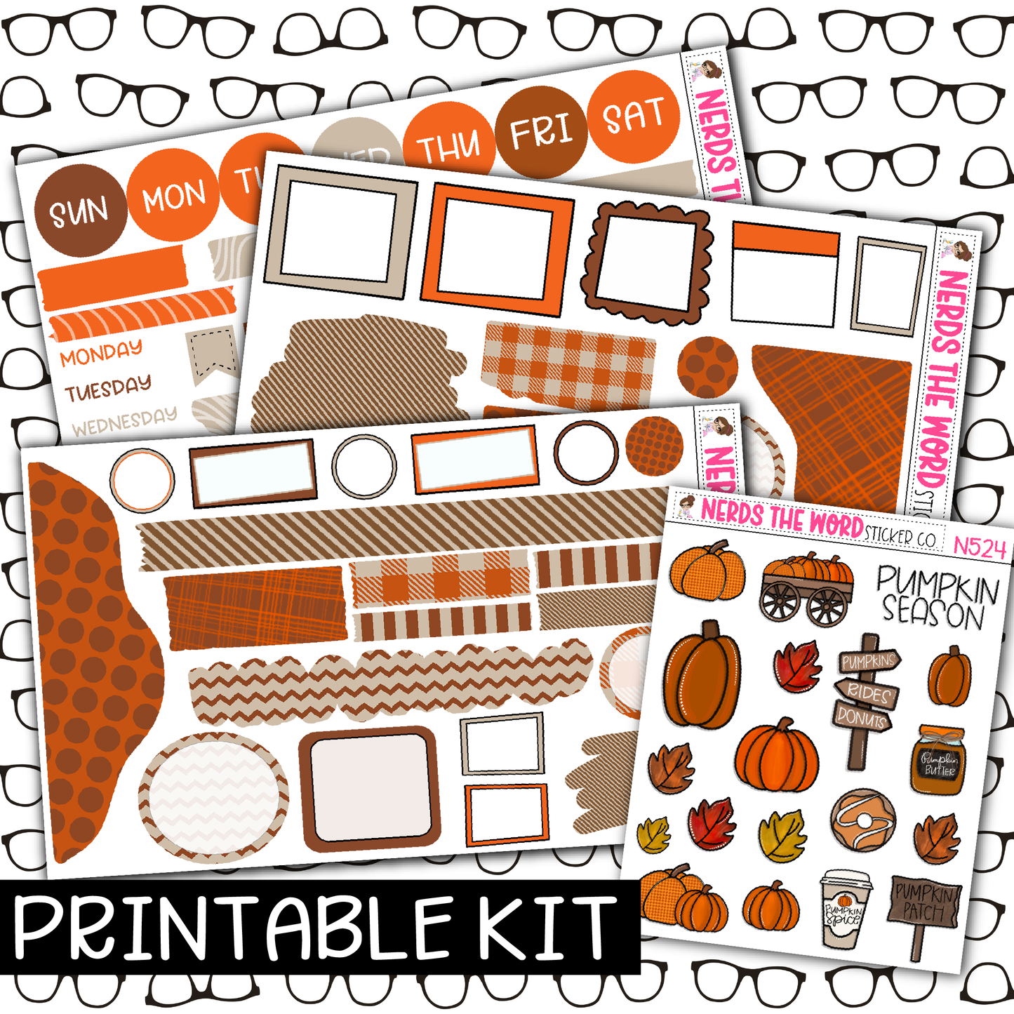 PRINTABLE - Pumpkin Patch Monthly, Weekly and or Journaling Sticker Kit