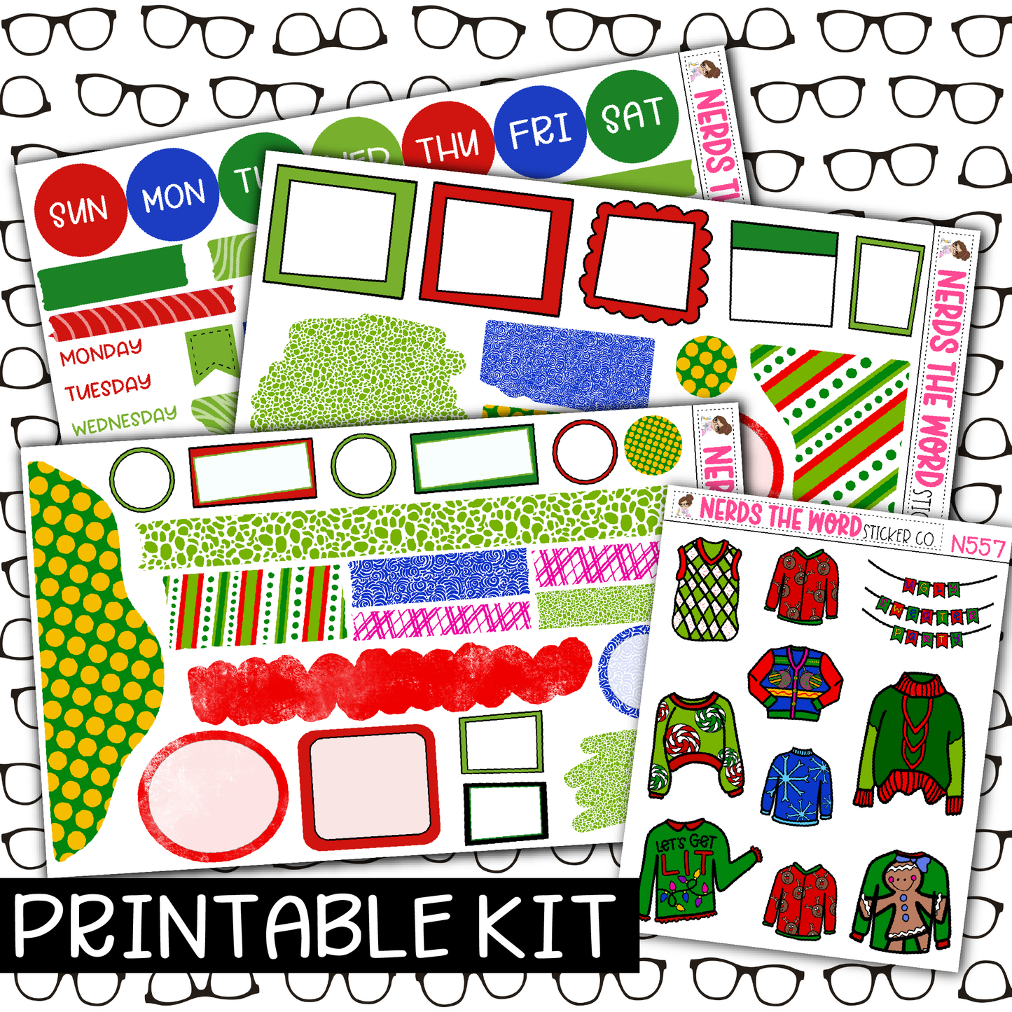 PRINTABLE - Ugly Sweater Monthly, Weekly and or Journaling Sticker Kit
