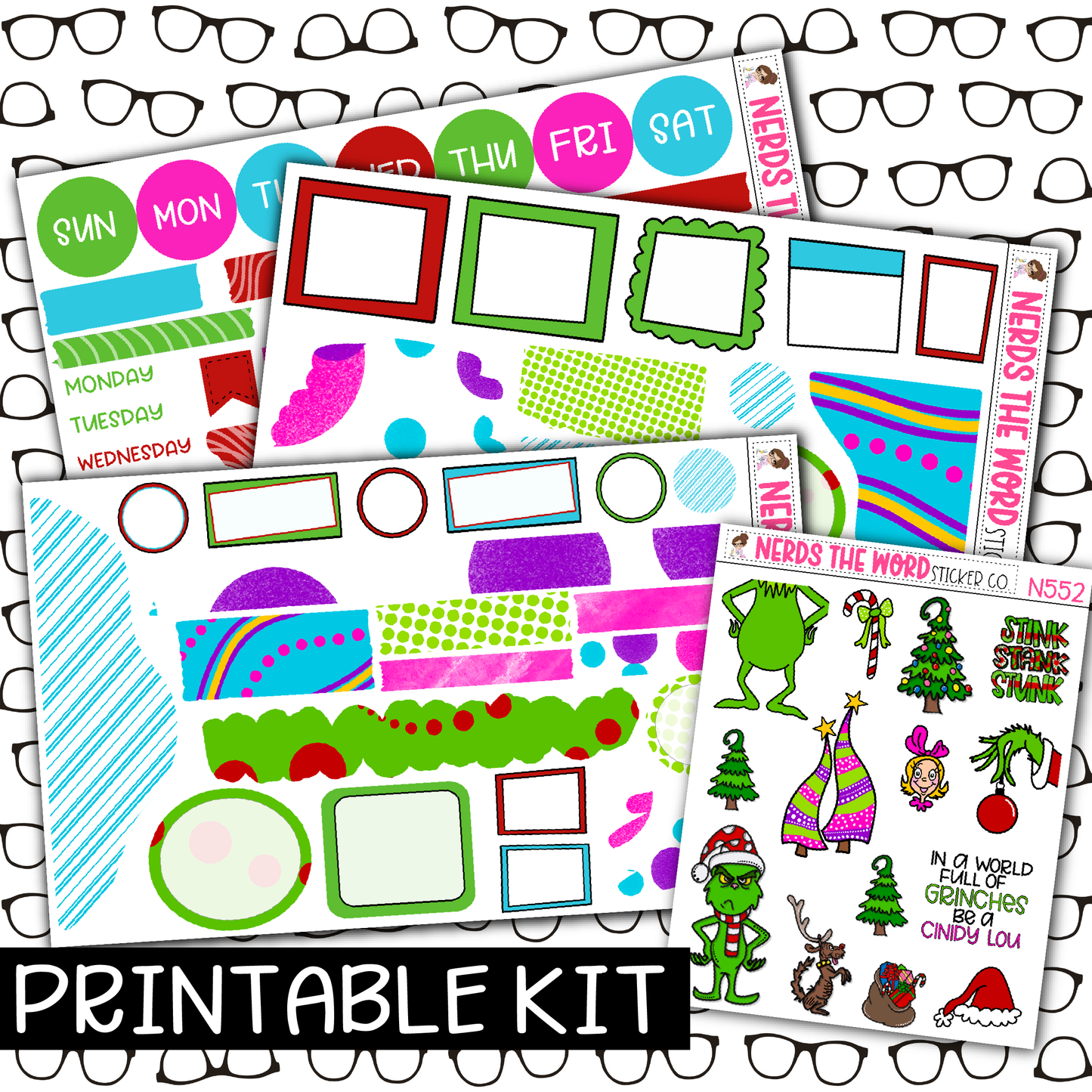 PRINTABLE - You're a Mean One Monthly, Weekly and or Journaling Sticker Kit
