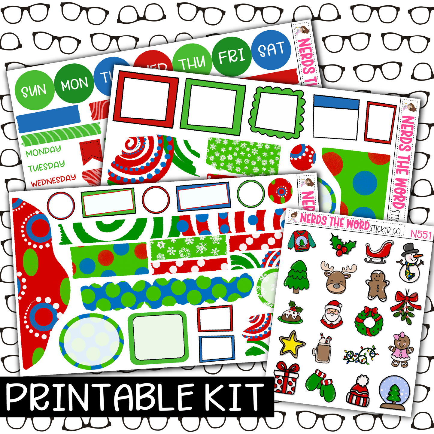 PRINTABLE - Classic Christmas Monthly, Weekly and or Journaling Sticker Kit