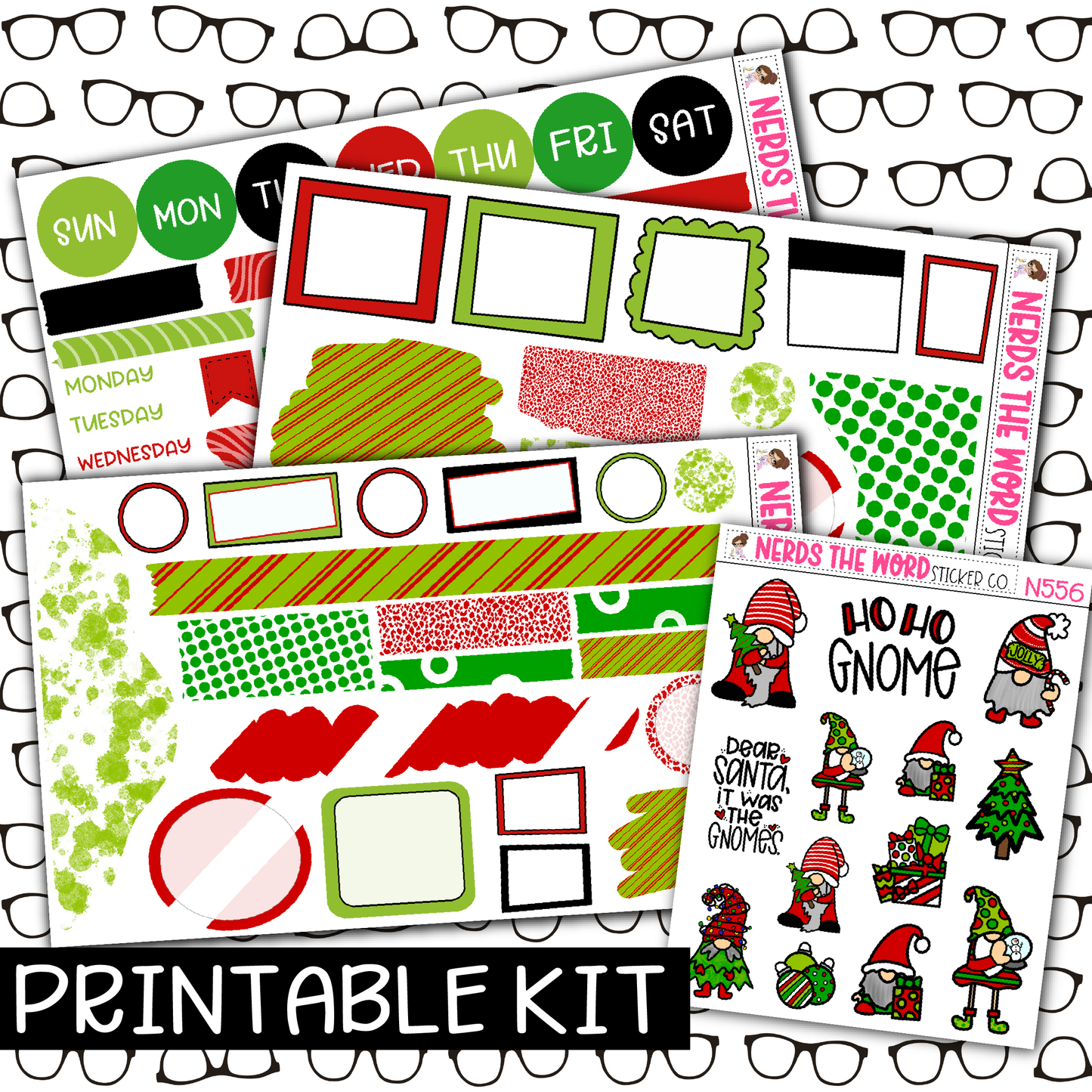 PRINTABLE - HoHo Gnome Monthly, Weekly and or Journaling Sticker Kit