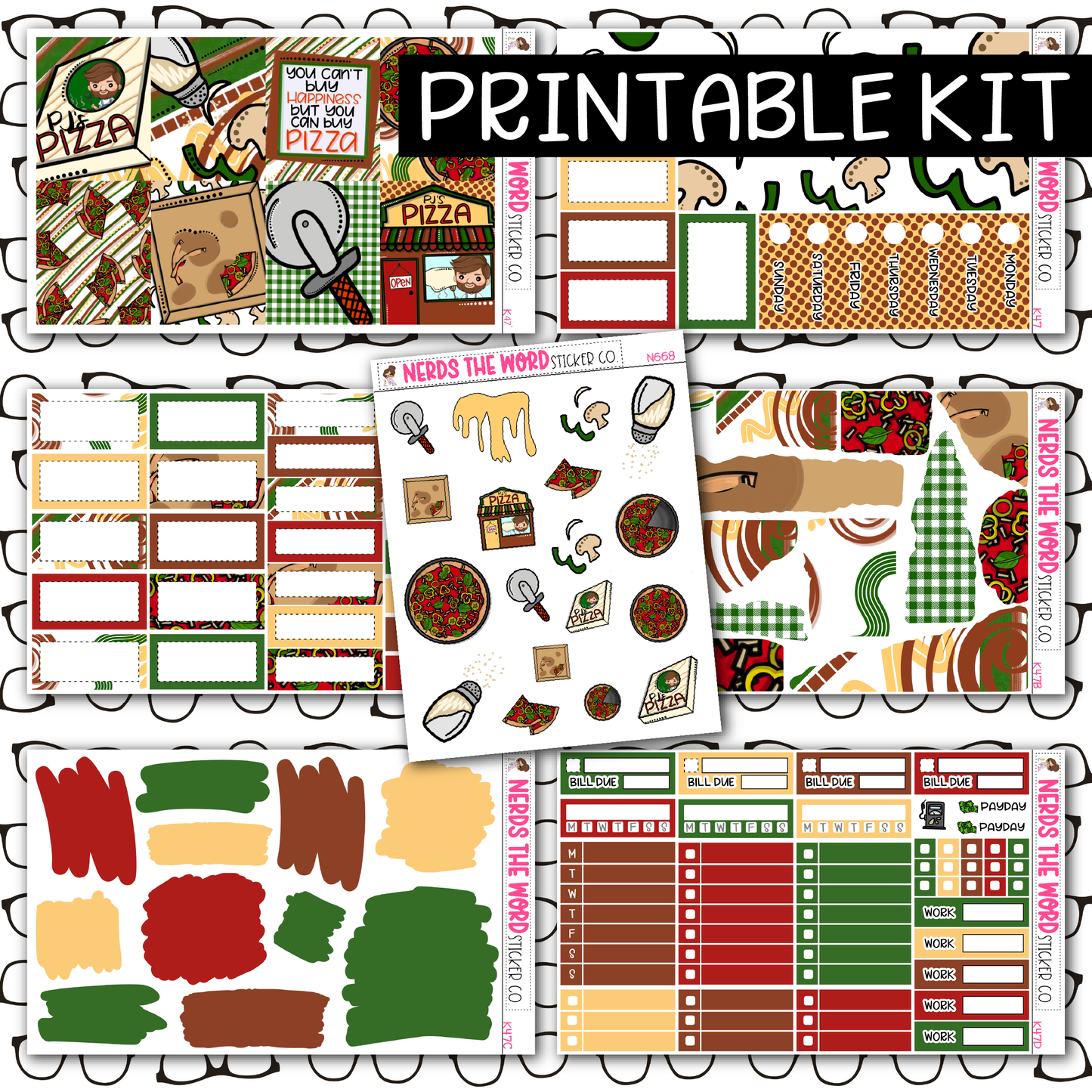 PRINTABLE Pizza Party Weekly Kit - Choose your Size