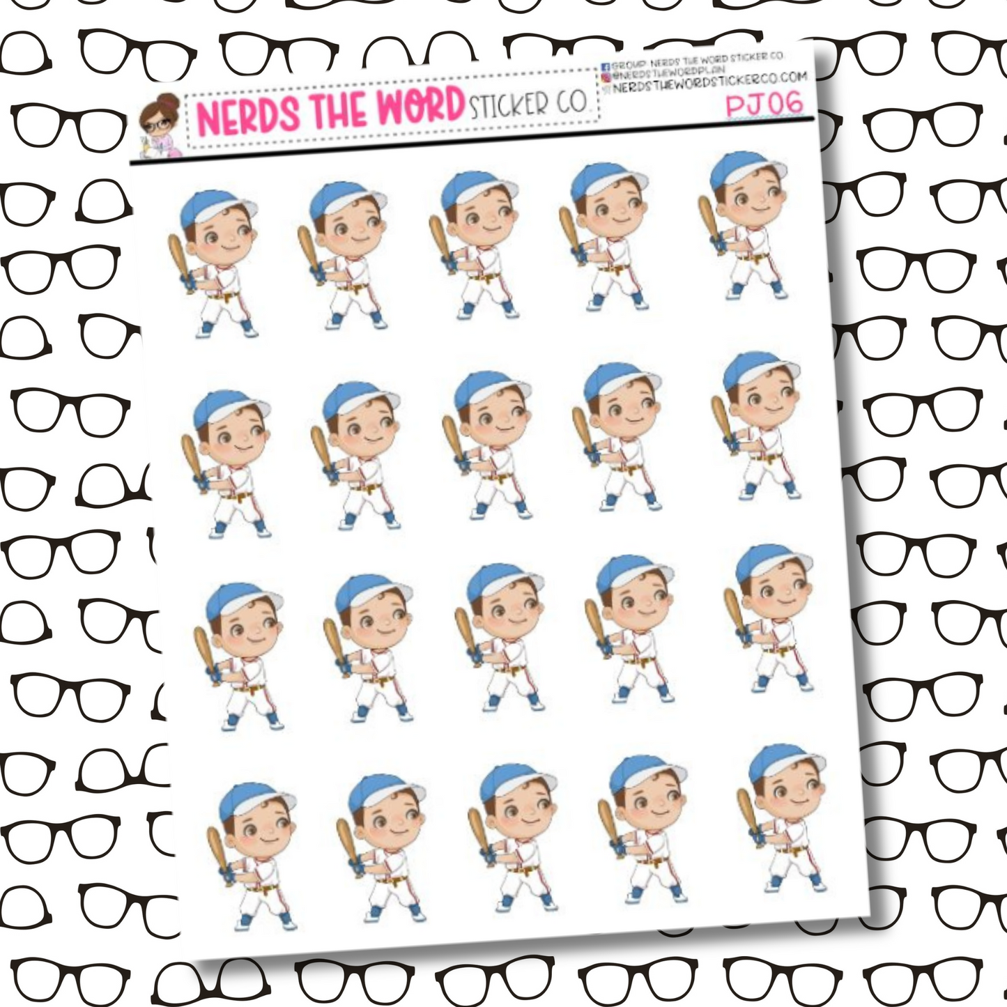 PJ Baseball Character Sticker Sheet