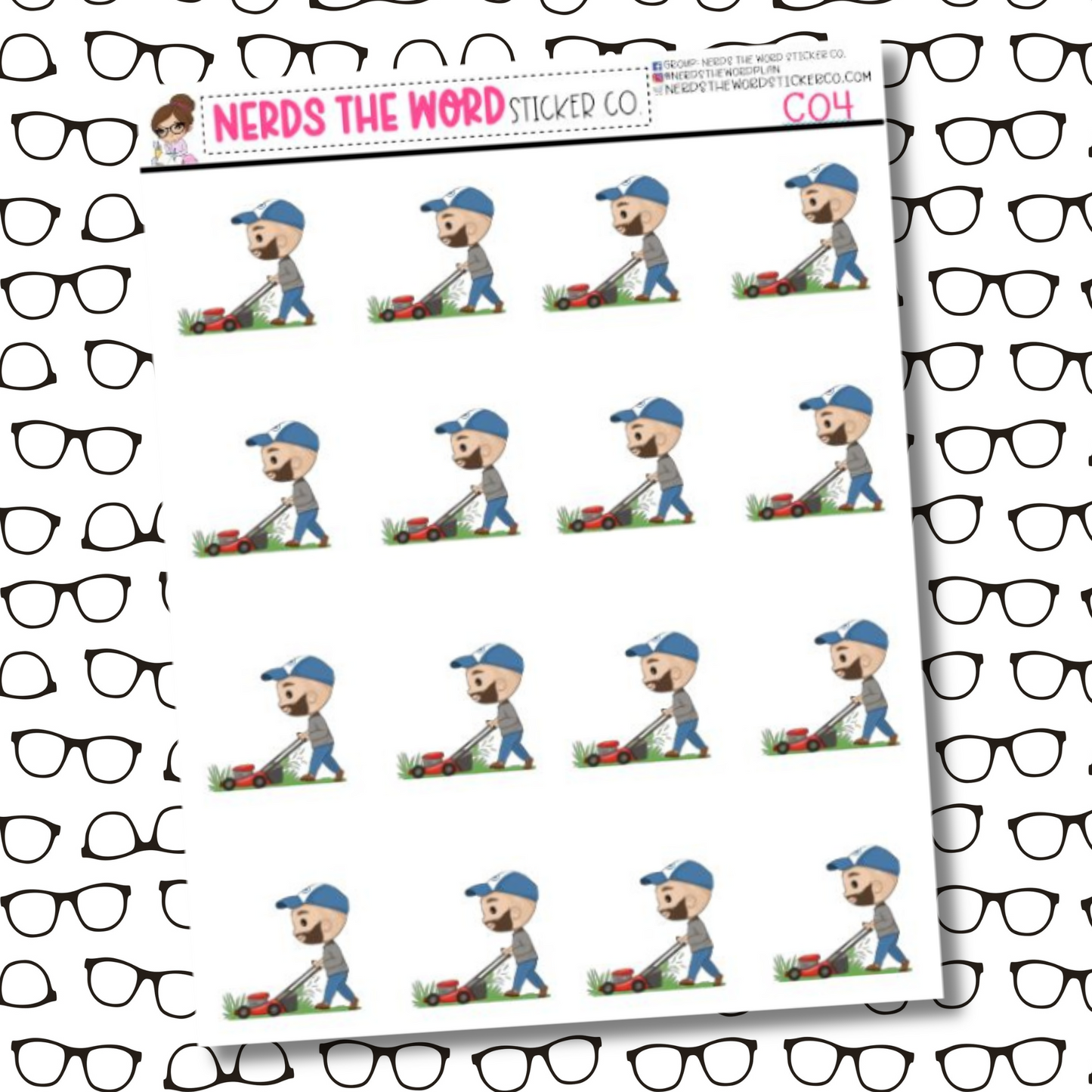 Chris Cutting Grass (Mowing) Character Sticker Sheet
