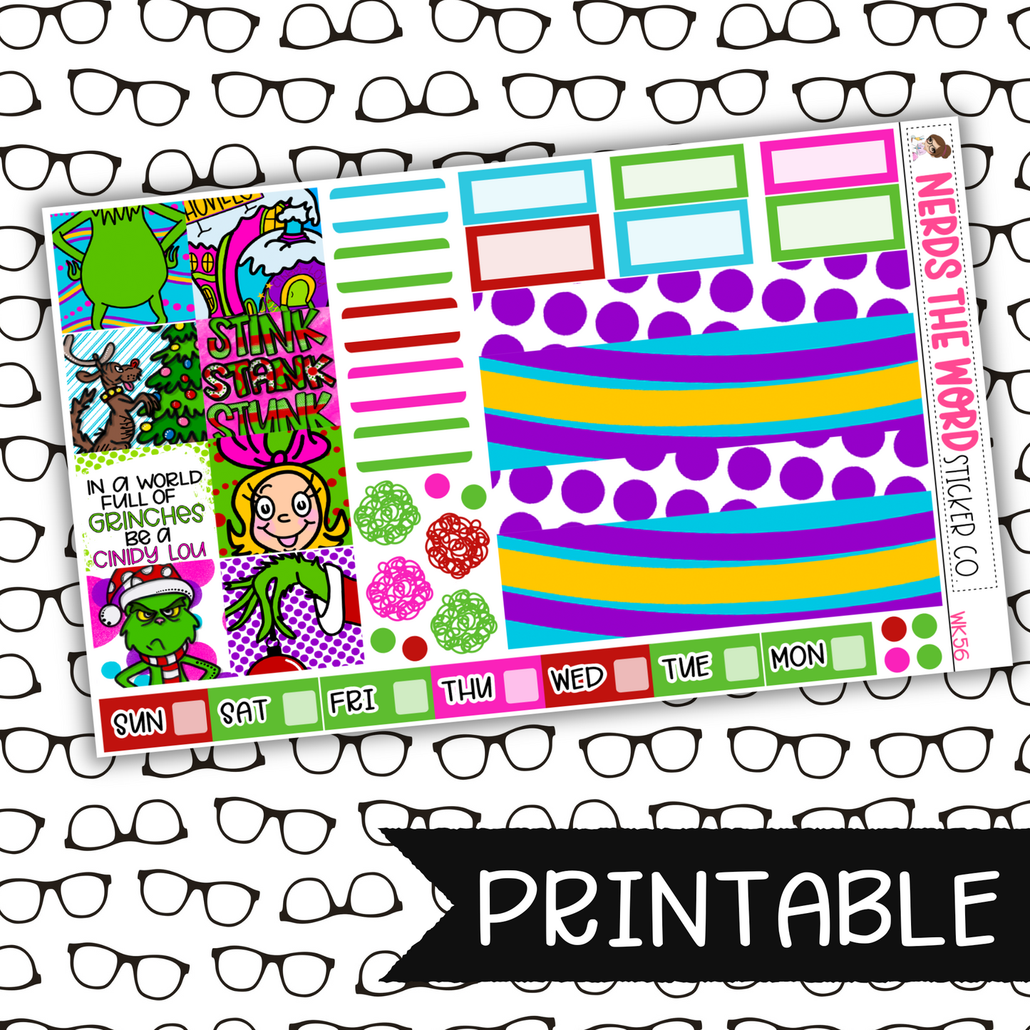 PRINTABLE - You're a Mean One Monthly, Weekly and or Journaling Sticker Kit