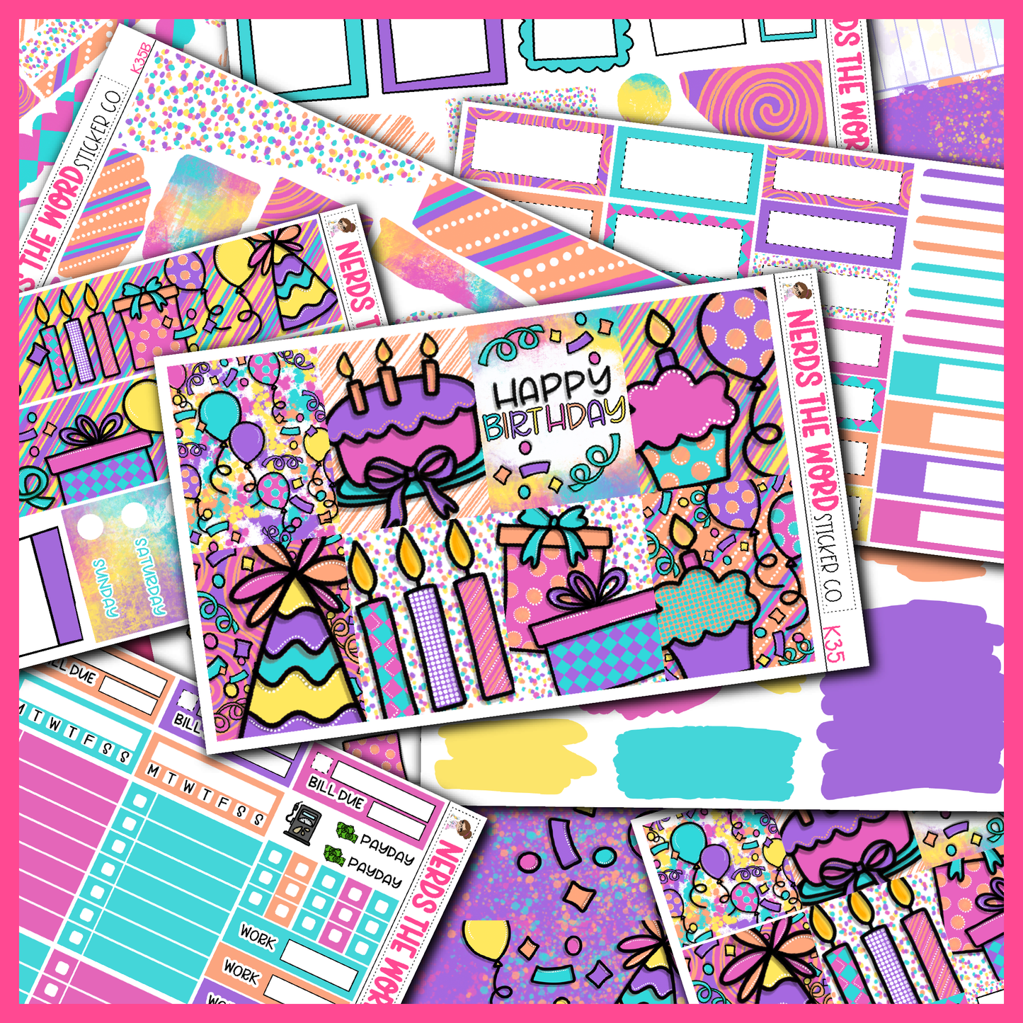 Girly Birthday Monthly, Weekly and or Journaling Sticker Kit