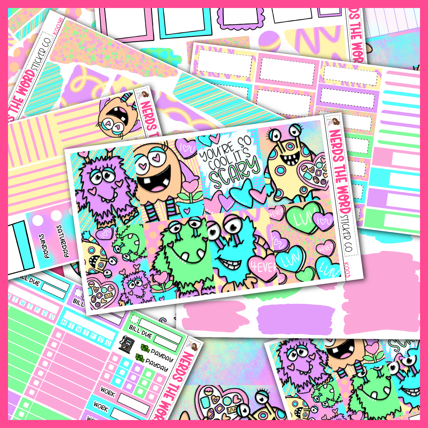Monster Love Monthly, Weekly and or Journaling Sticker Kit