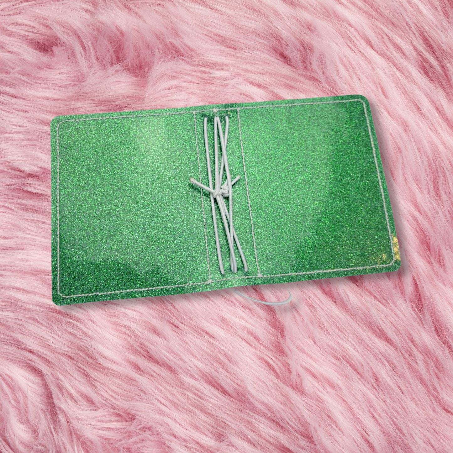 MICRO - Travelers Notebook Handmade with Elastic Closure - Green Glitter w White