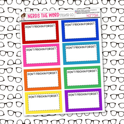 Don't Frickin' Forget Half Box Sticker Sheet