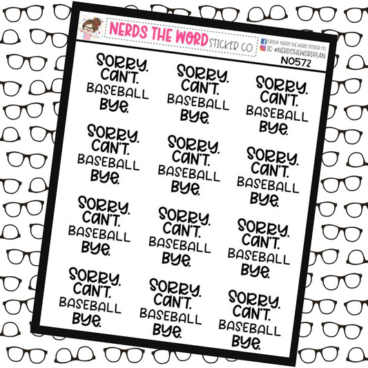 Sorry, Can't Baseball Planner Stickers