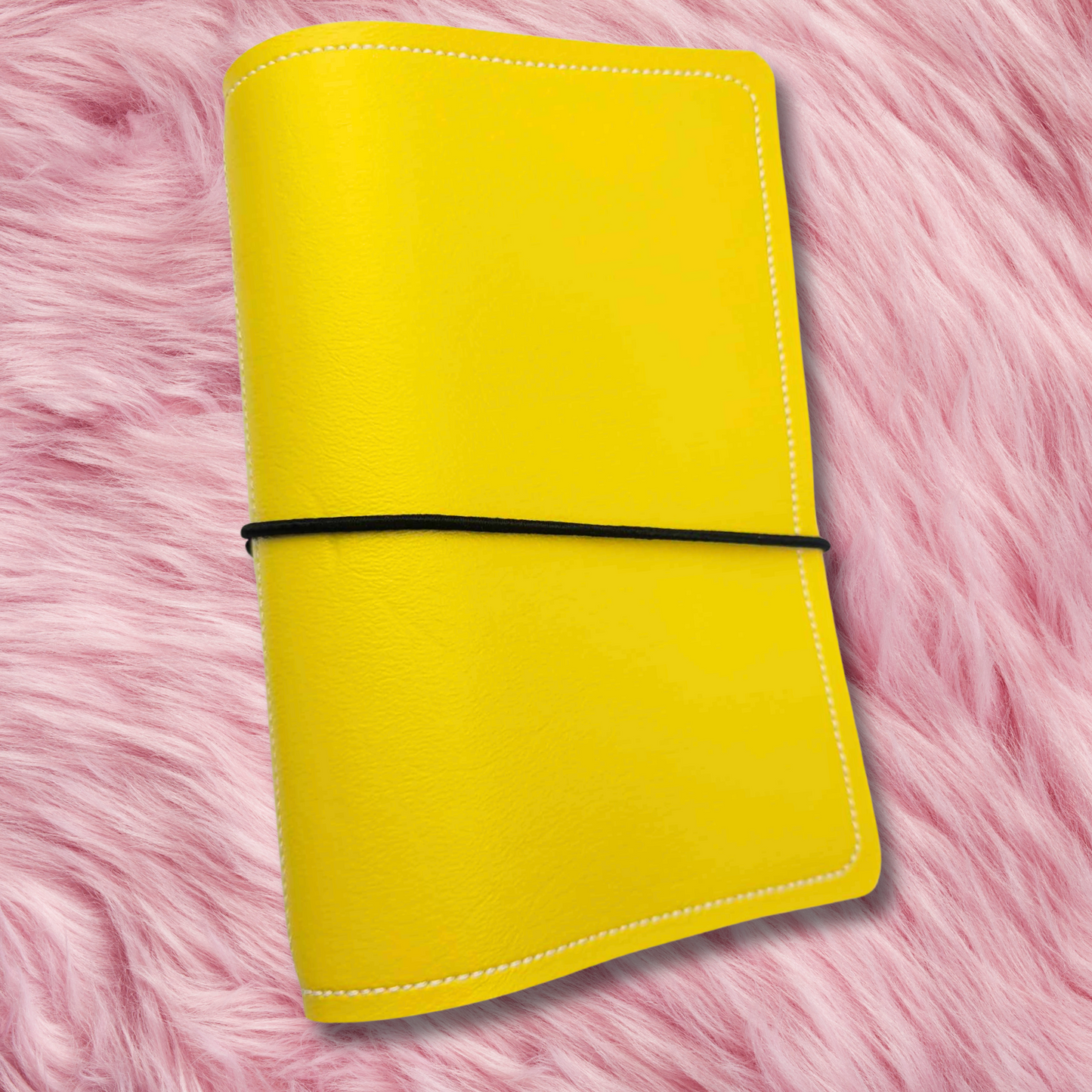 A6 Sized Handmade Traveler's Notebook - Yellow w/ Black Strings