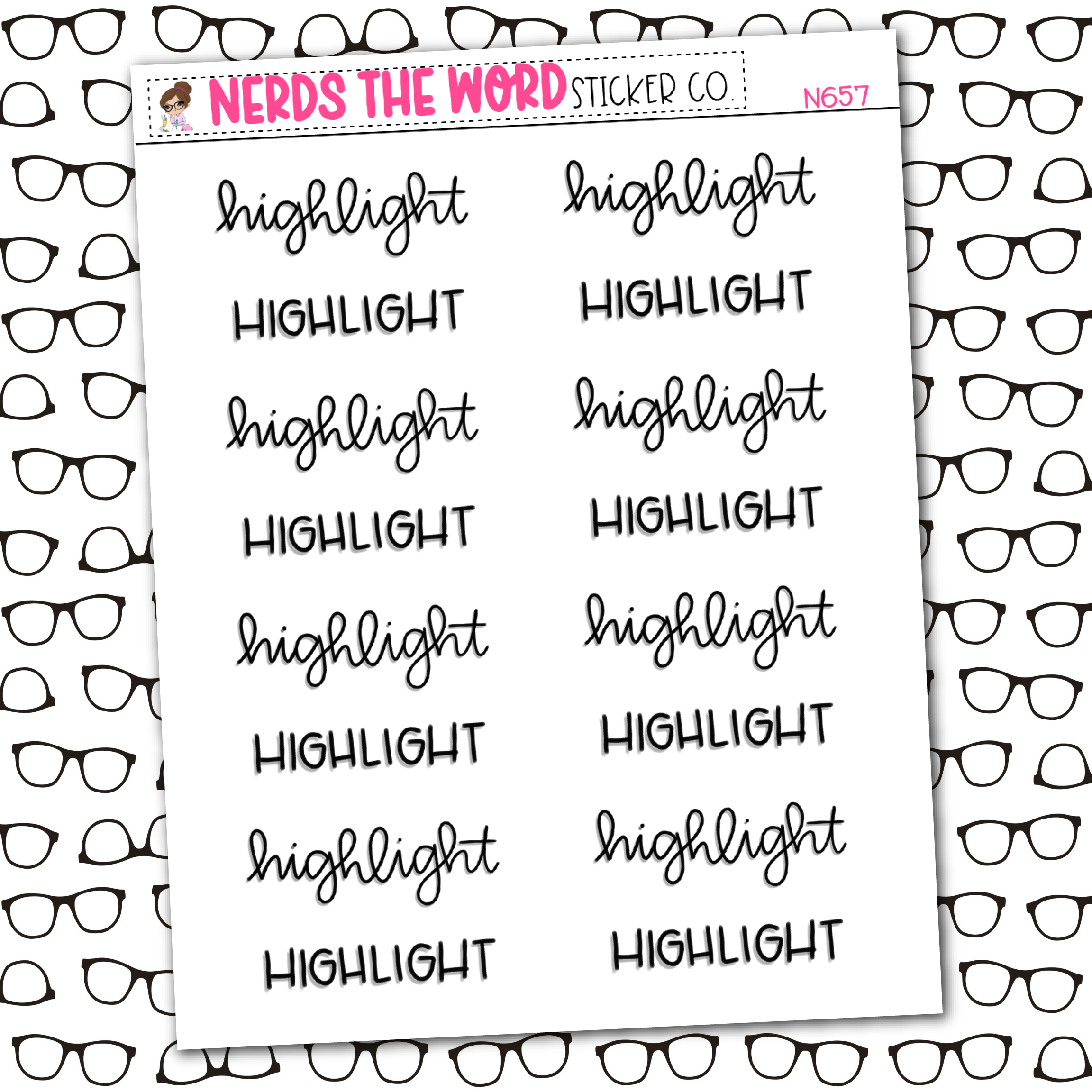 Highlight Hand Lettering Sticker Sheet – Nerds The Word Sticker Co.