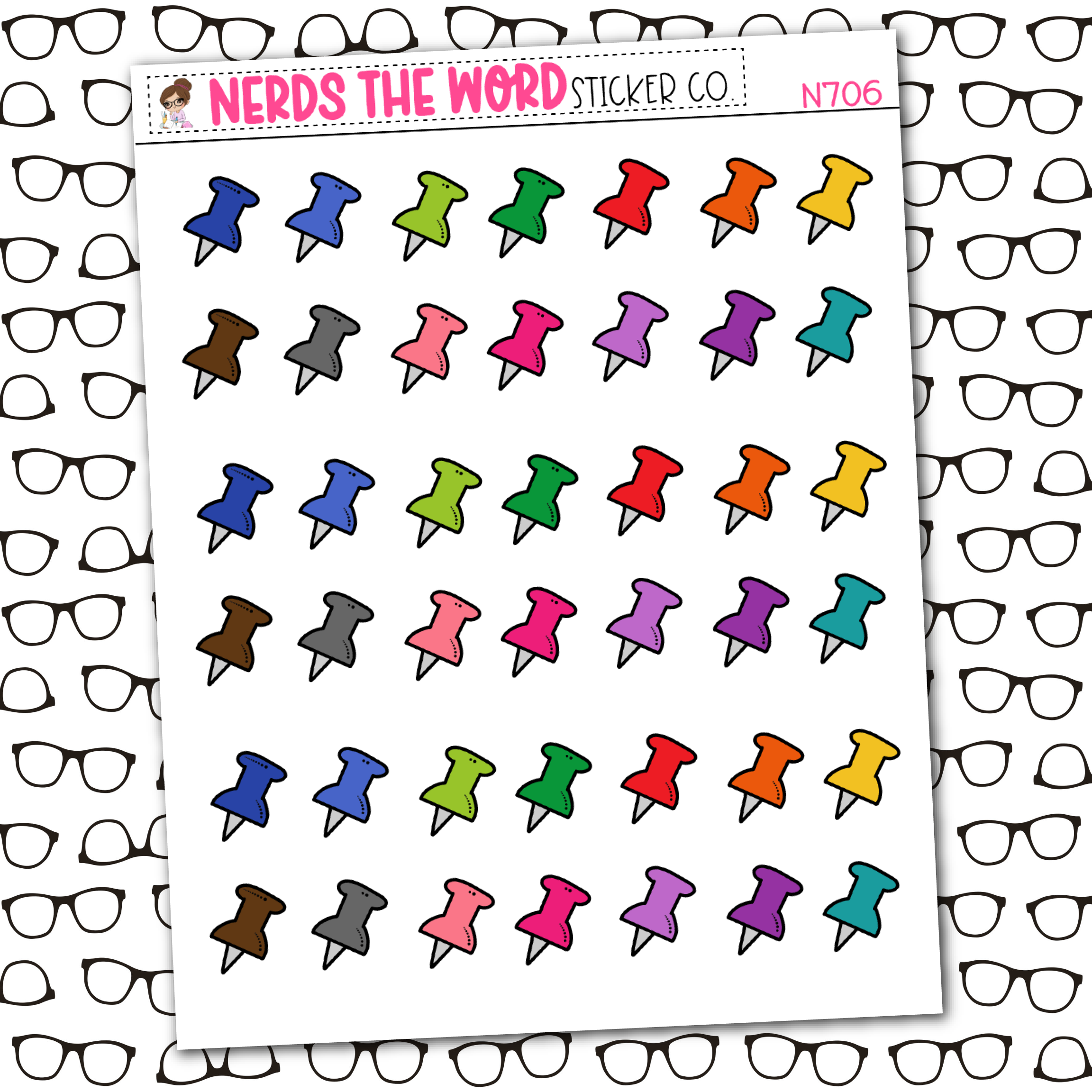 Push Pin Icon Sticker Sheet – Nerds The Word Sticker Co.
