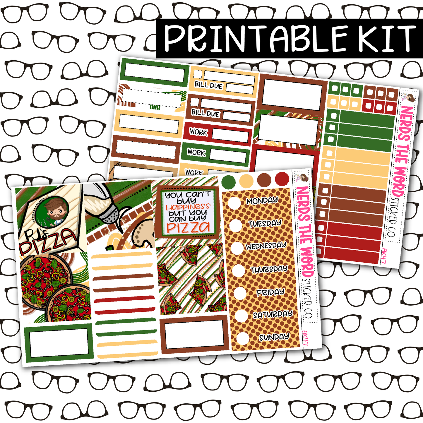 PRINTABLE Pizza Party Weekly Kit - Choose your Size