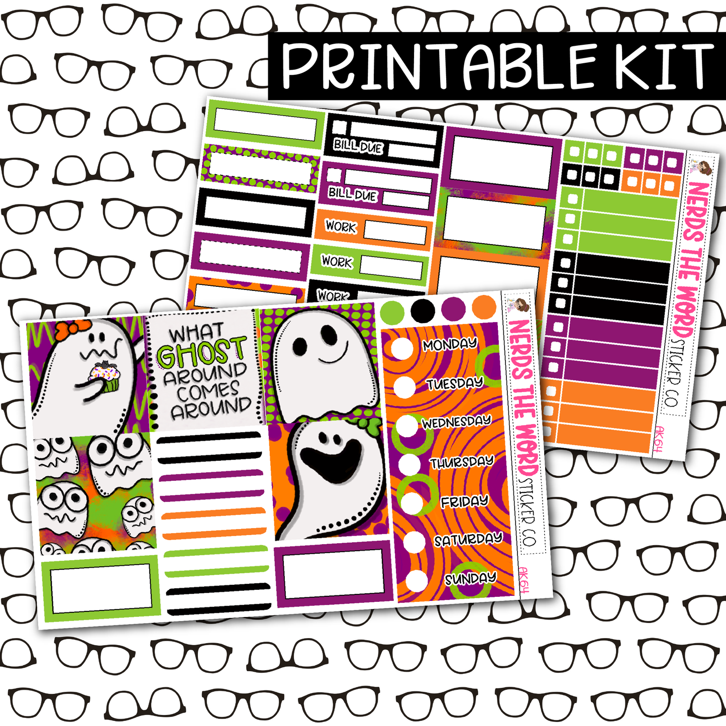 PRINTABLE Ghost Karma Weekly Kit - Choose your Size