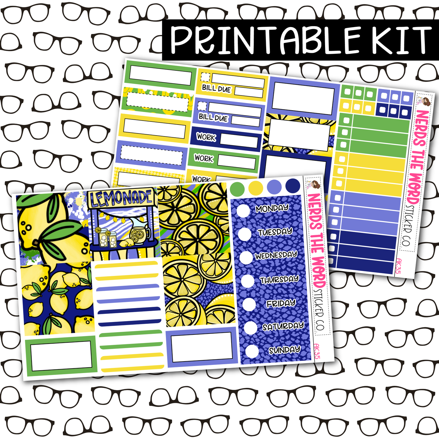 PRINTABLE Lemonade Weekly Kit - Choose your Size