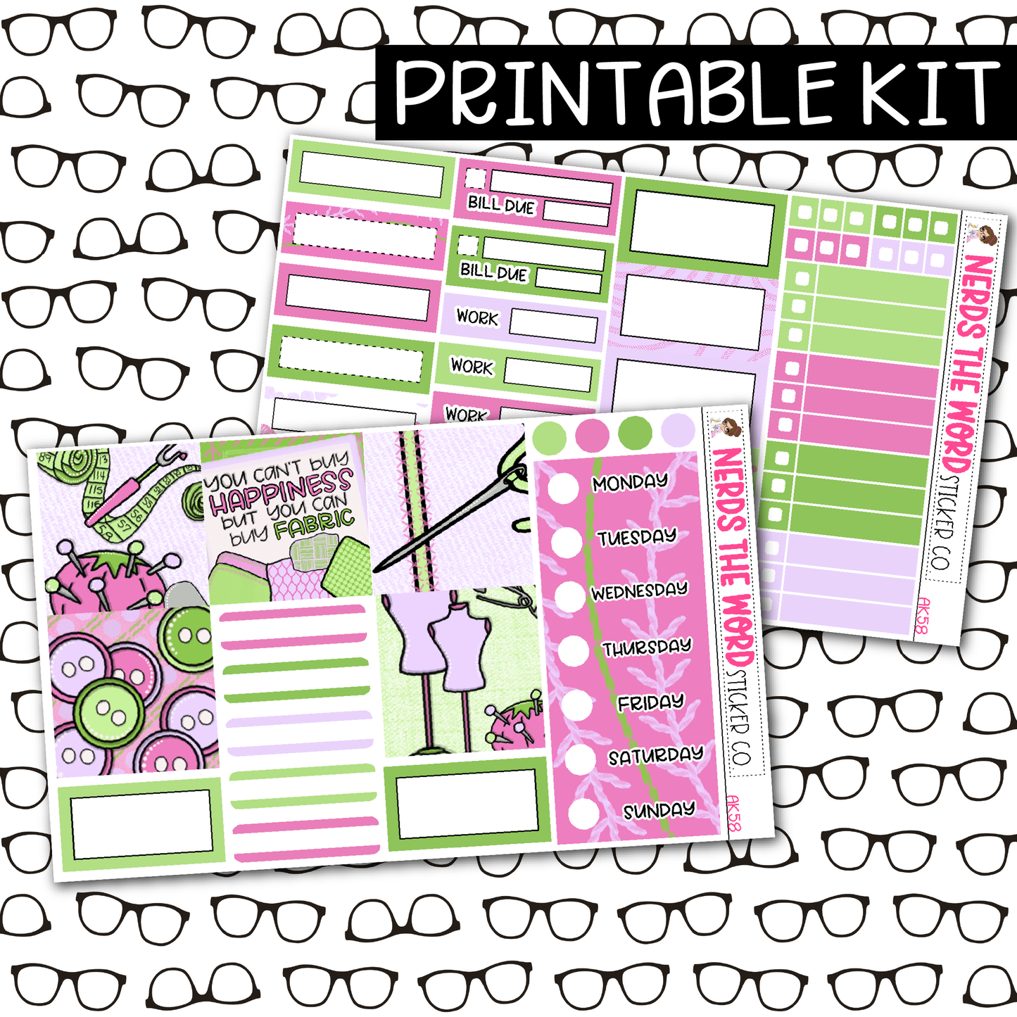 PRINTABLE Sewing Weekly Kit - Choose your Size