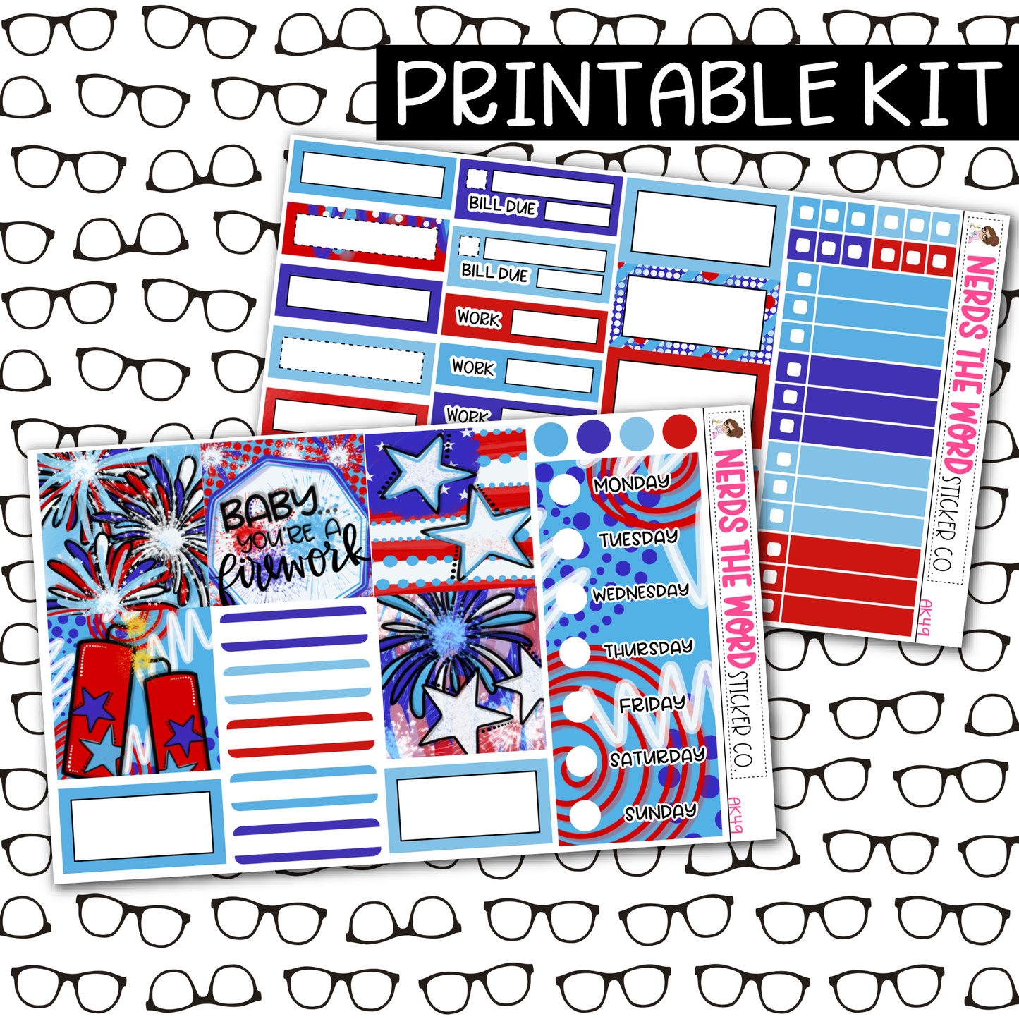 PRINTABLE Firework Weekly Kit - Choose your Size